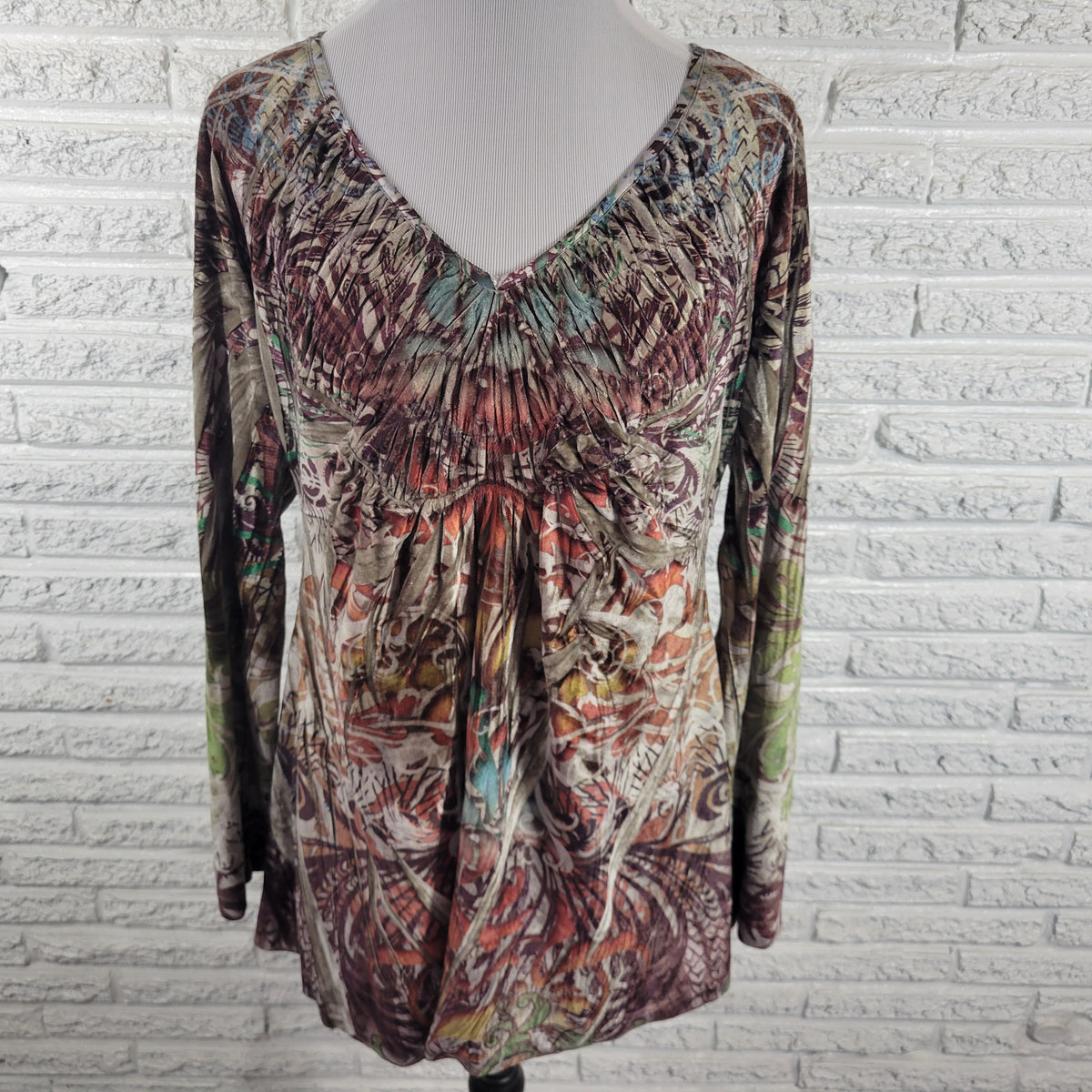 Apt 9 Women's XL Velour Tunic V-Neck Long Sleeve Geometric Top Travel Casual GEO219E