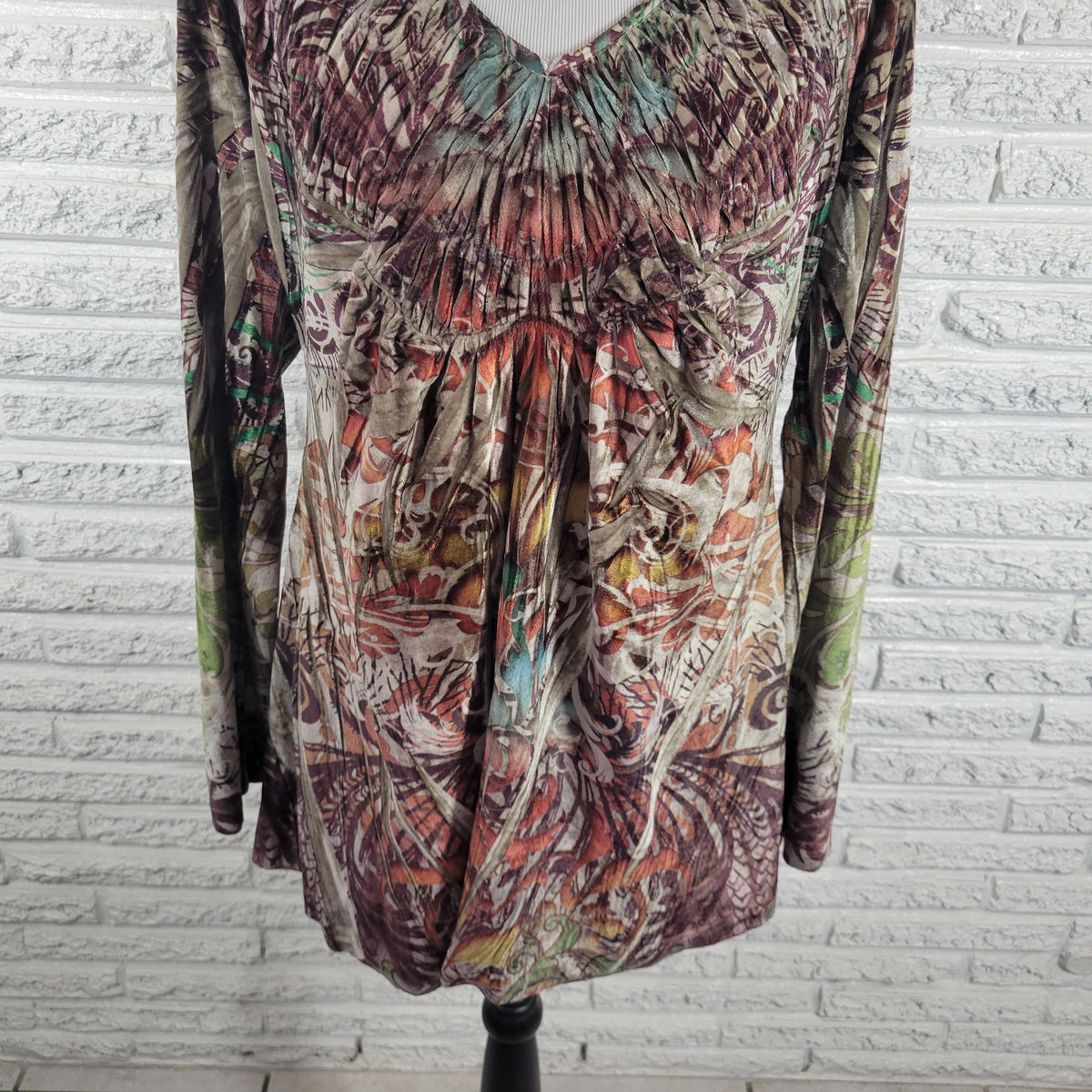 Apt 9 Women's XL Velour Tunic V-Neck Long Sleeve Geometric Top Travel Casual GEO219E