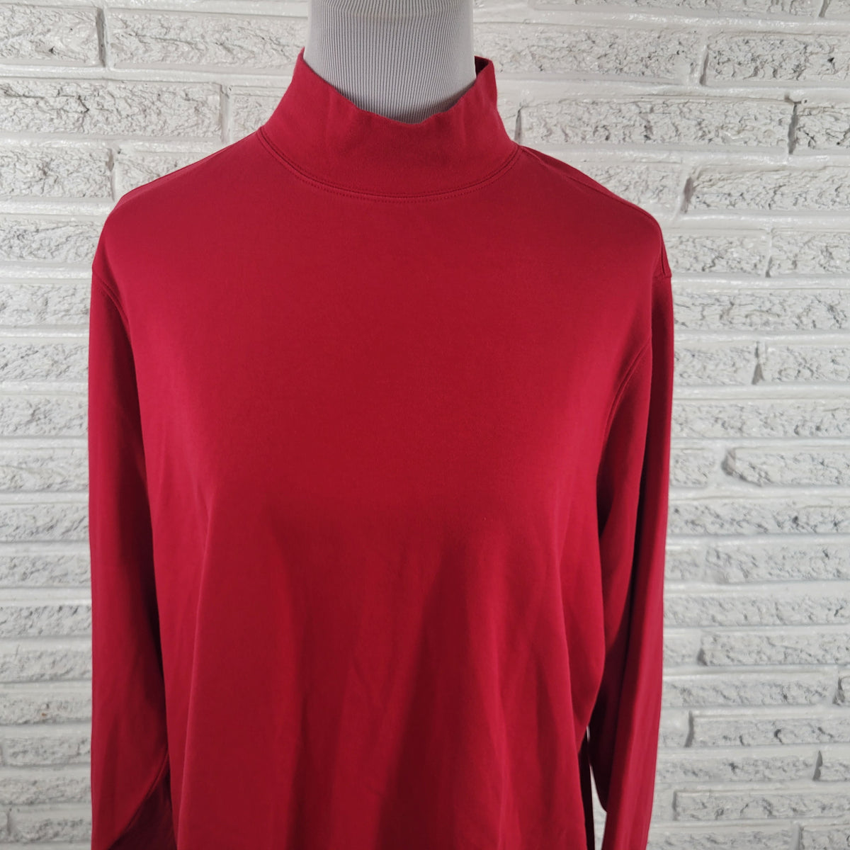 Lands End 2X Mock Turtleneck Tee Long Sleeve Red Cotton Blend Knit Plus Top RED15E
