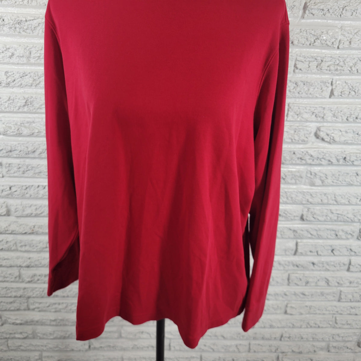 Lands End 2X Mock Turtleneck Tee Long Sleeve Red Cotton Blend Knit Plus Top RED15E