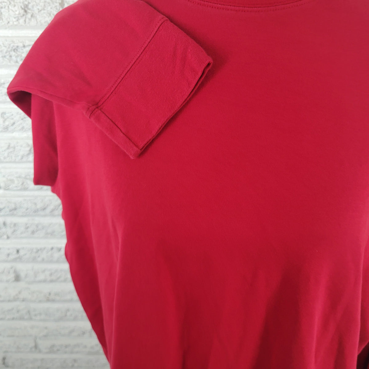 Lands End 2X Mock Turtleneck Tee Long Sleeve Red Cotton Blend Knit Plus Top RED15E