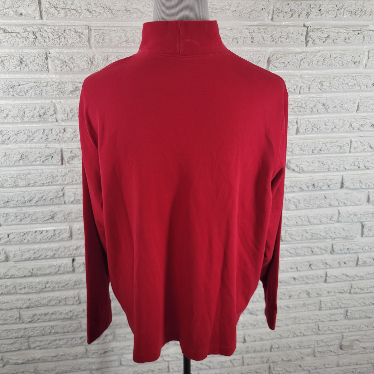 Lands End 2X Mock Turtleneck Tee Long Sleeve Red Cotton Blend Knit Plus Top RED15E