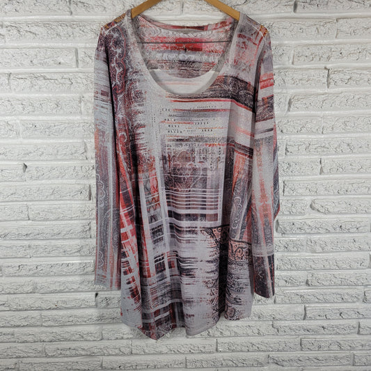 Avenue 30 32 Tunic Geometric Lace Trim Studded Metallic Long Sleeve Plus Top GEO220E