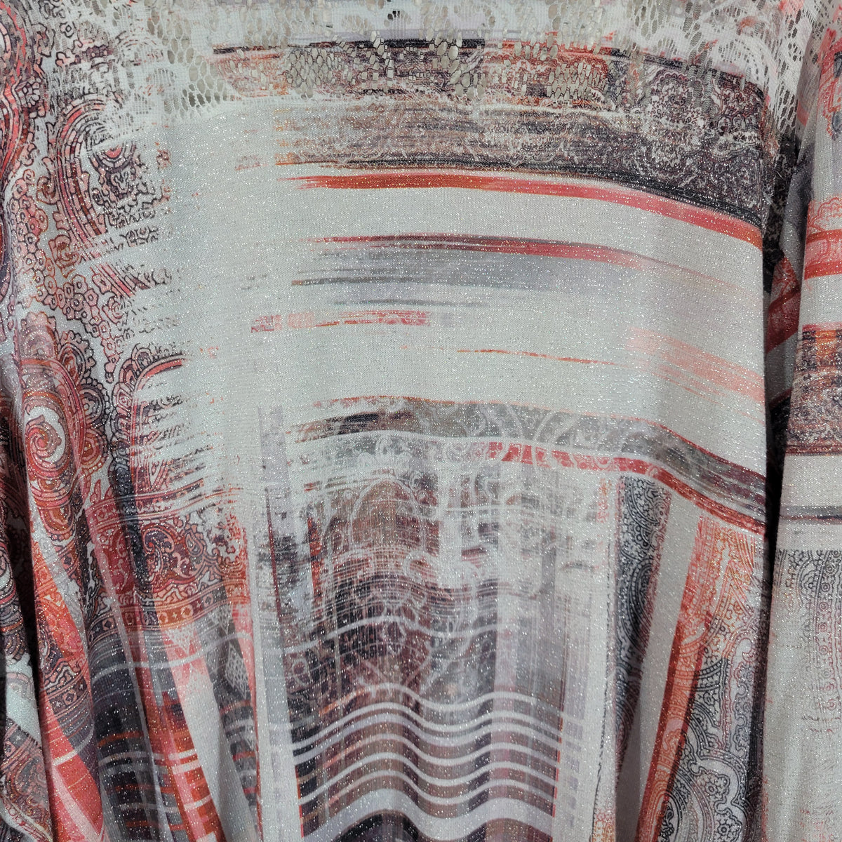 Avenue 30 32 Tunic Geometric Lace Trim Studded Metallic Long Sleeve Plus Top GEO220E