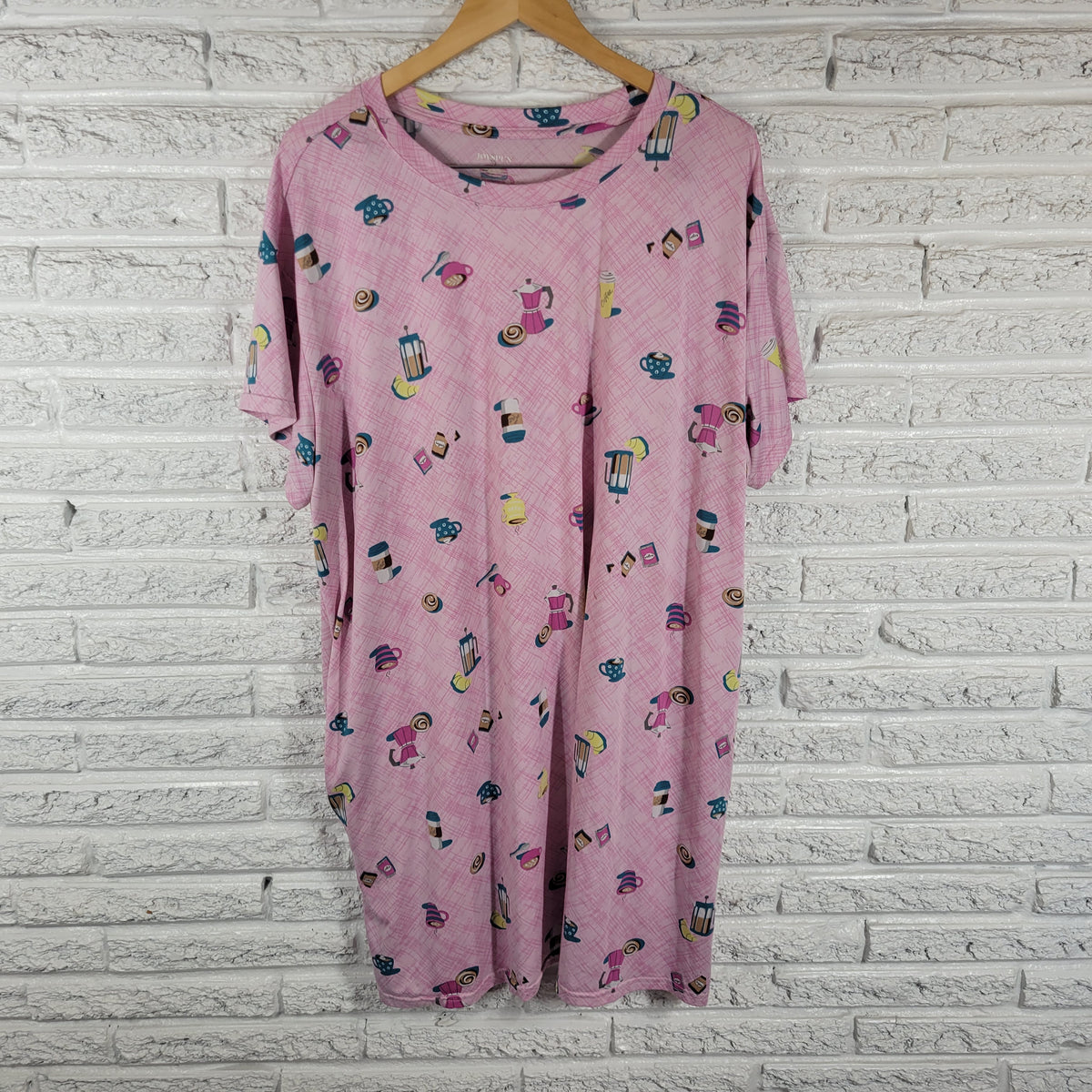 Joyspun 2X 3X Sleep Shirt Pajama Top Coffee Cups Plus Size Short Sleeve Lounge NOV103XE