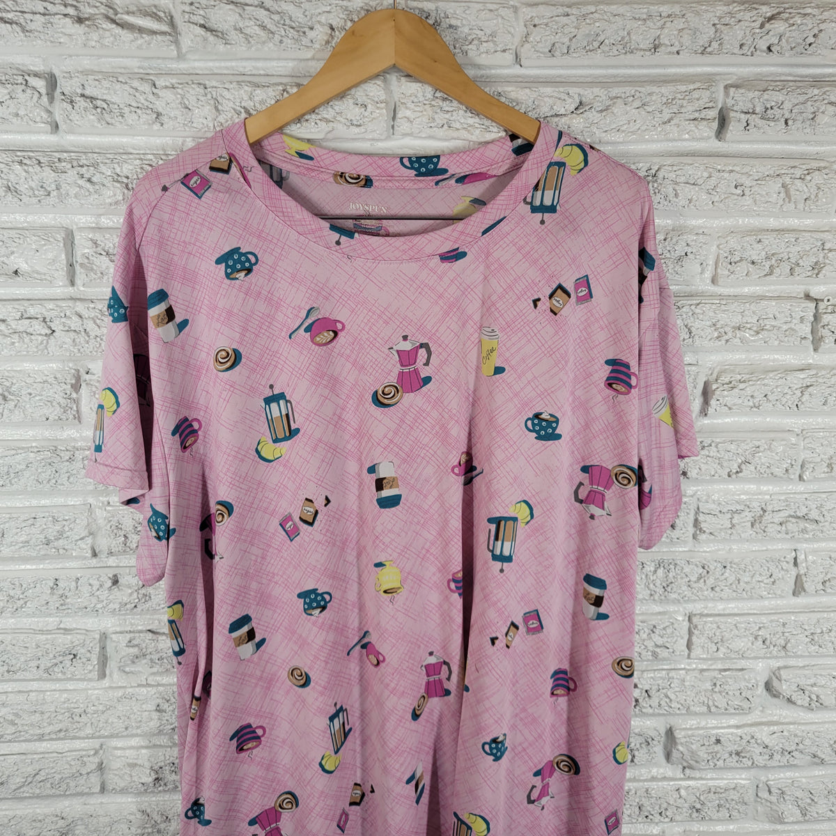 Joyspun 2X 3X Sleep Shirt Pajama Top Coffee Cups Plus Size Short Sleeve Lounge NOV103XE