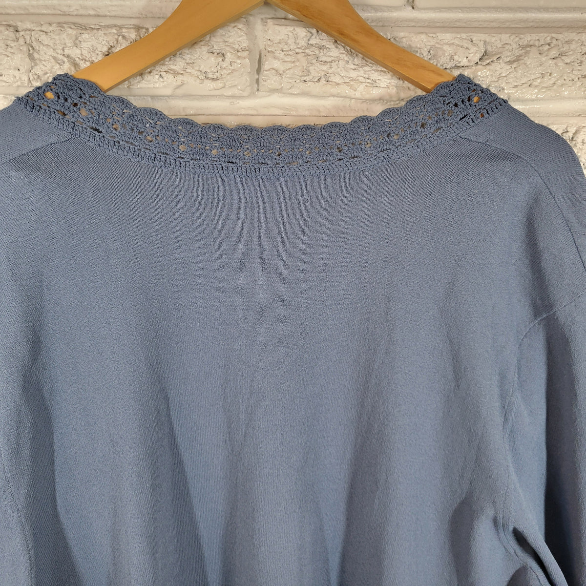 Jones New York 3X Open Cardigan Top Blue Crochet Trim Women Plus 3/4 Sleeve BLU112E