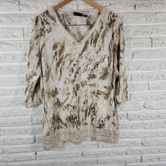Onque Casuals Brown Watercolor Studded Top Women 3X V-Neck Pullover Blouse WAT120E