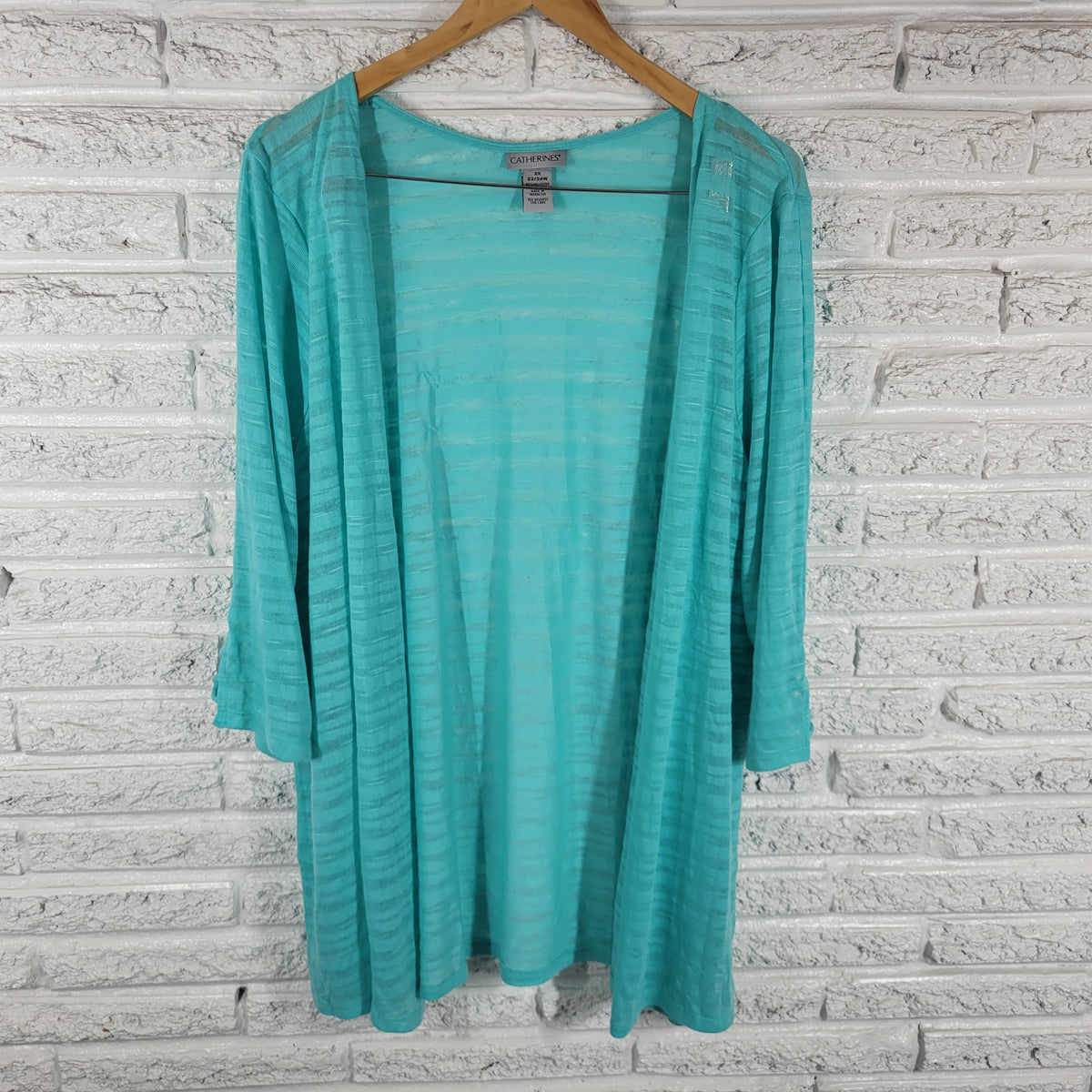 Catherines Blue Open Cardigan Top Sheer Lightweight Plus Size 2X Blouse Shirt BLU111E