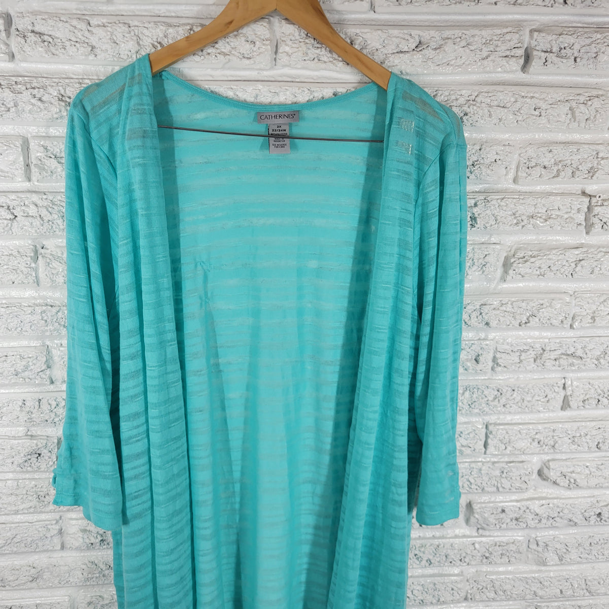 Catherines Blue Open Cardigan Top Sheer Lightweight Plus Size 2X Blouse Shirt BLU111E