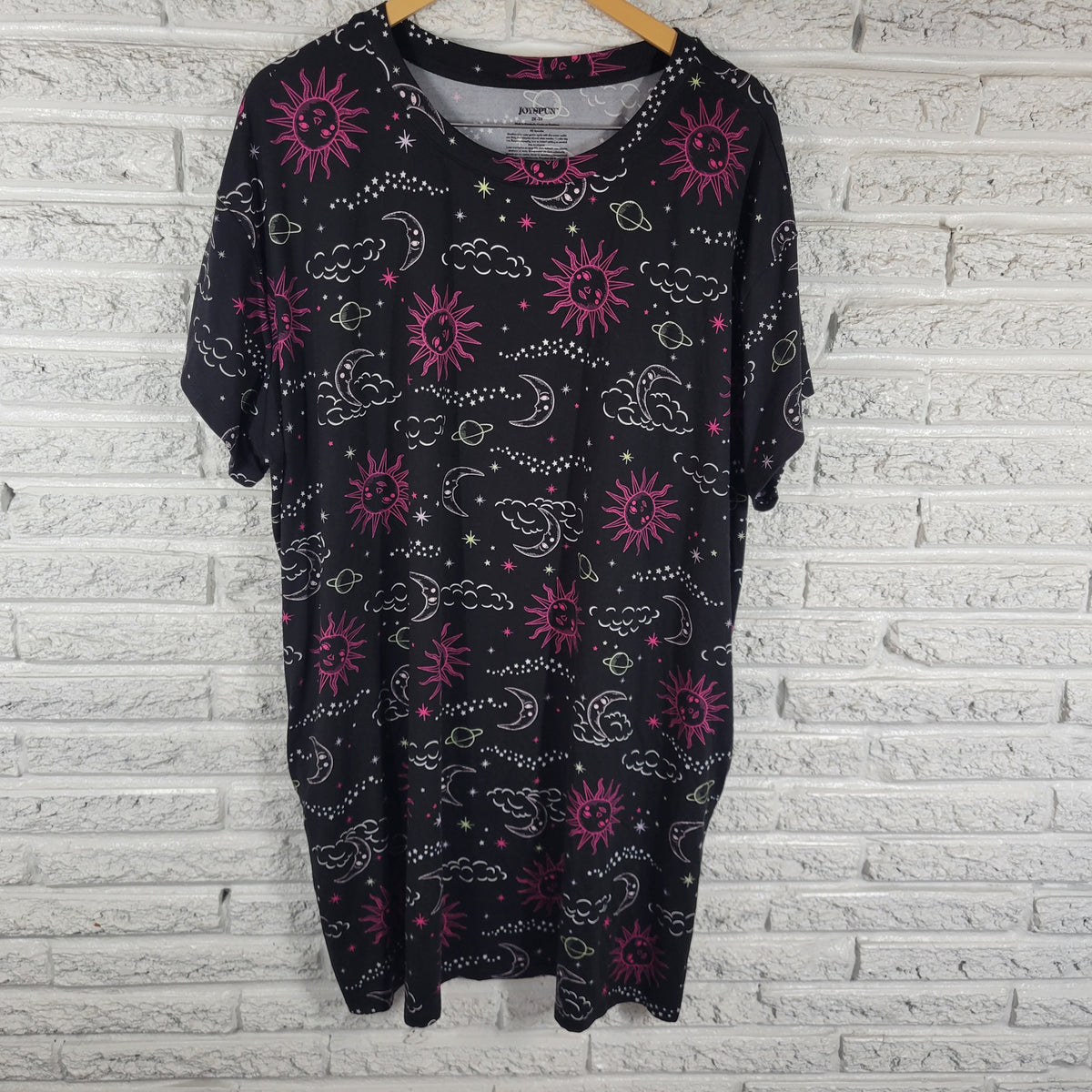 Joyspun Sleep Shirt Womens 2X 3X Celestial Celestial Sun Moon Pockets Nightgown NOV101E