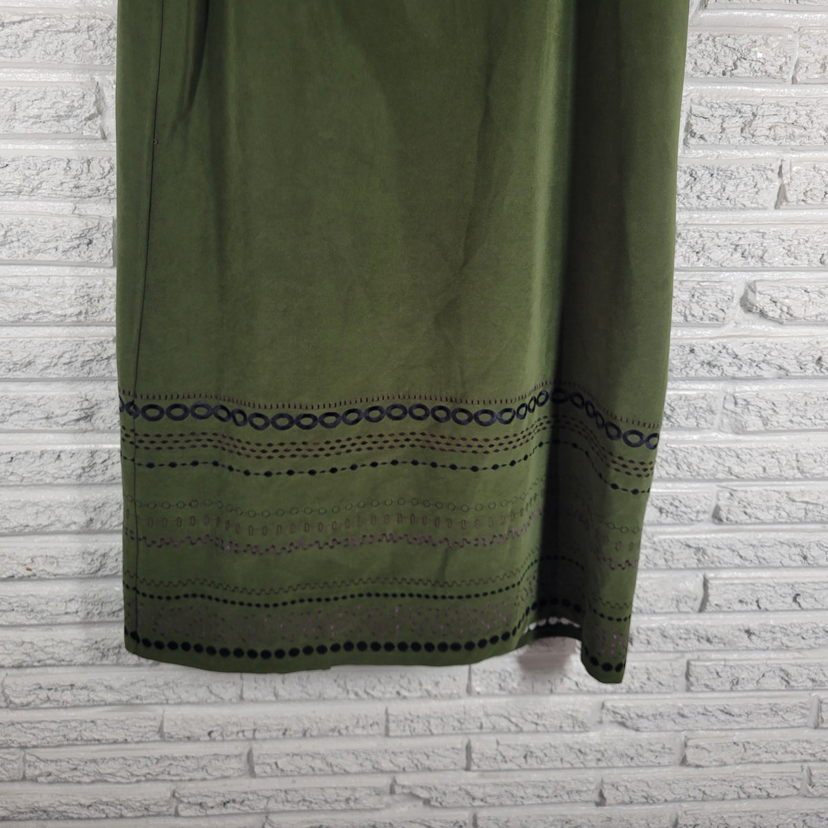 NotationS 2X Pencil Midi Skirt Green Velour Embroidered Lined Zip Plus Straight GRE18E