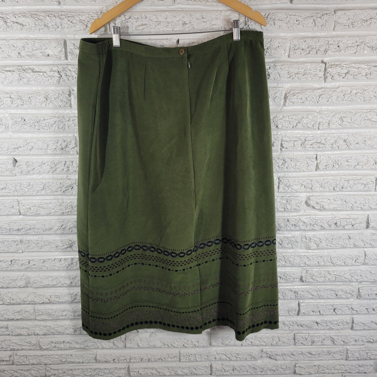 NotationS 2X Pencil Midi Skirt Green Velour Embroidered Lined Zip Plus Straight GRE18E