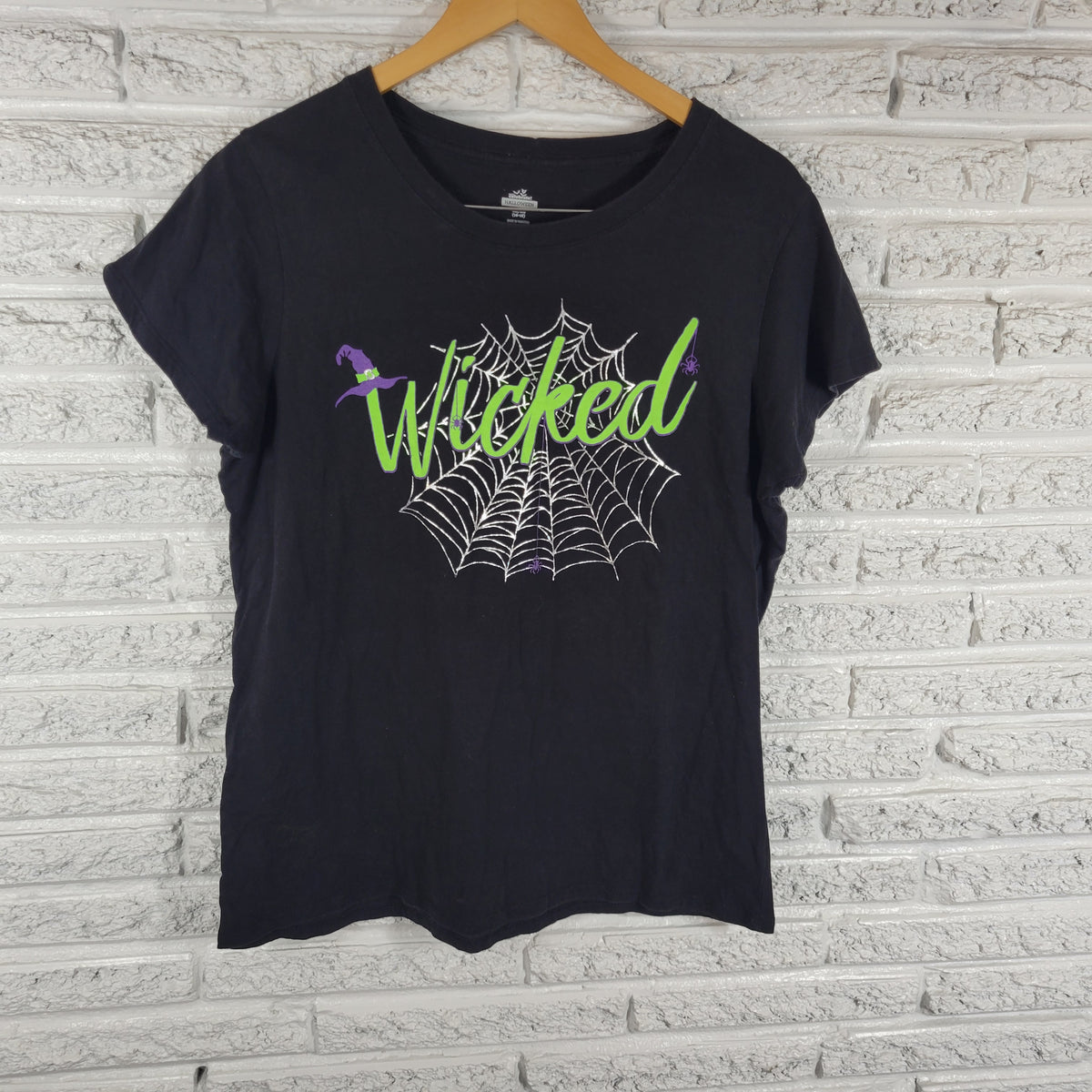 Way To Celebrate Halloween Shirt Womens XL Black Wicked Spider Web Graphic Tee NOV43XE