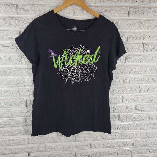 Way To Celebrate Halloween Shirt Womens XL Black Wicked Spider Web Graphic Tee NOV43XE