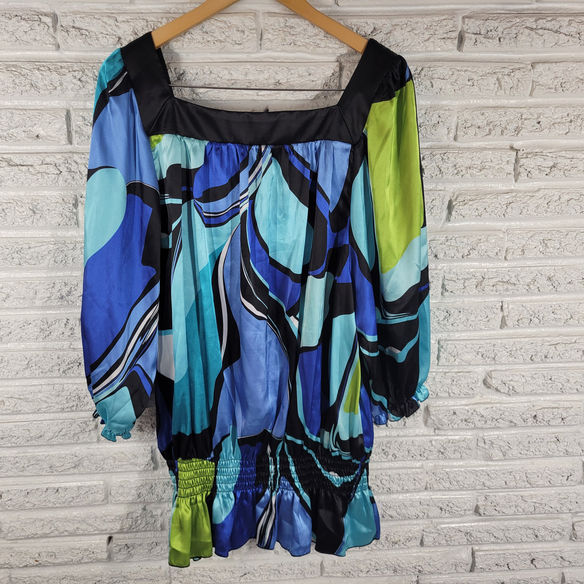 Ashley Stewart Womens 18 Tunic Blouse Watercolor Square Neck 3/4 Sleeve Sateen WAT115XE