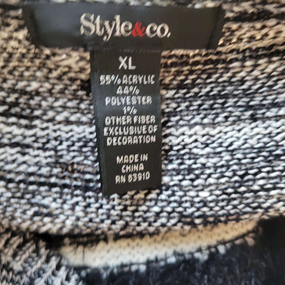 Style & Co Womens XL Striped Sweater Tunic Black White Fringe Pullover Knit STR1334XE