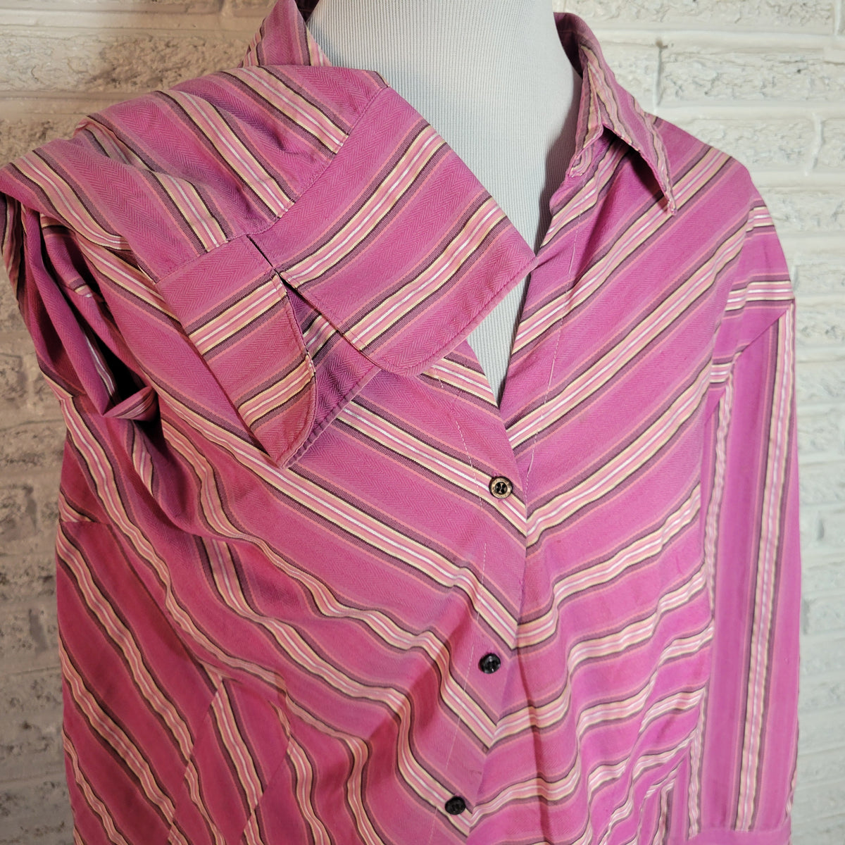 Worthington Easy Care Pink Purple Striped Shirt Top Women 2X Button Front Collar STR75E