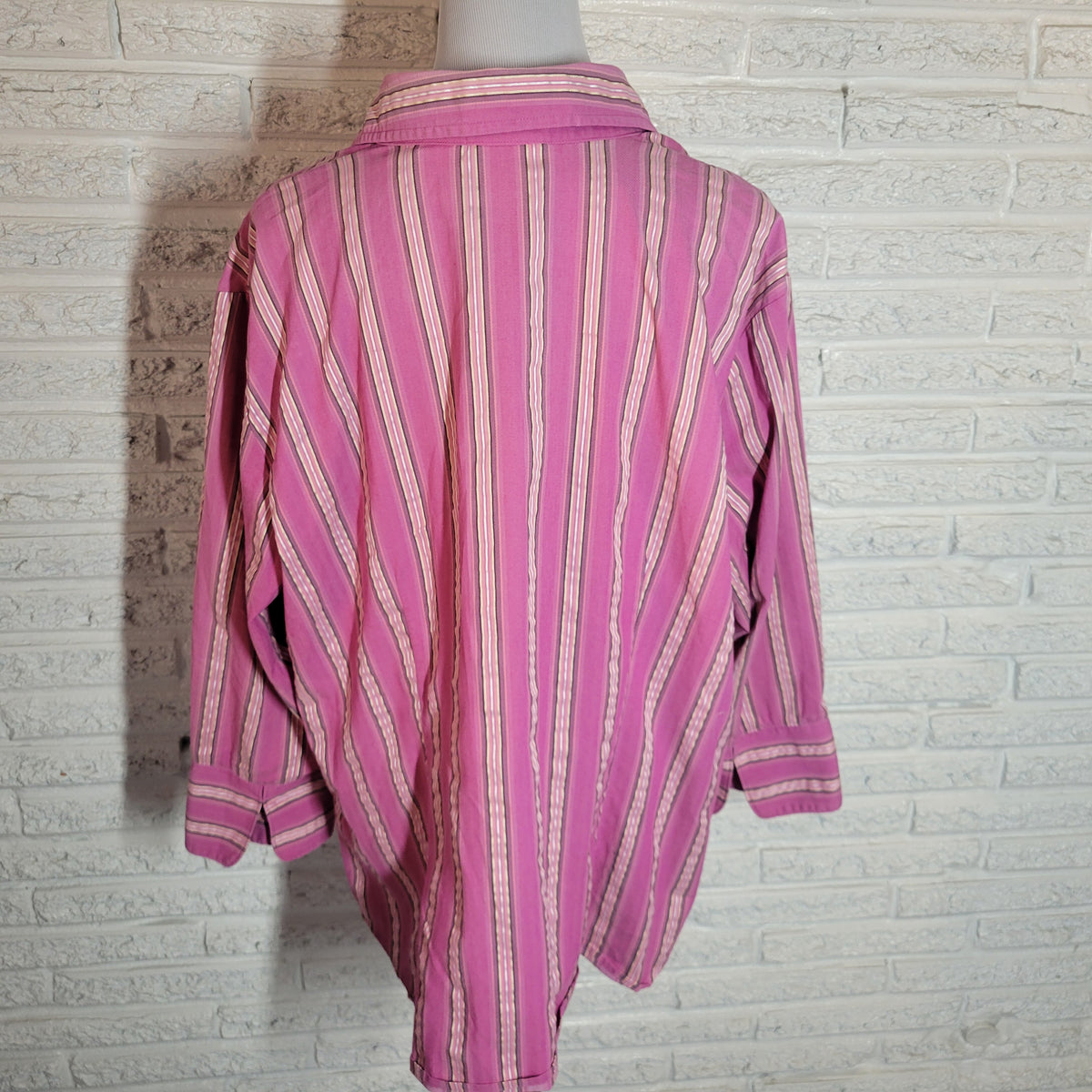 Worthington Easy Care Pink Purple Striped Shirt Top Women 2X Button Front Collar STR75E