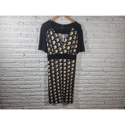 Lane Bryant Women's 22/24 Plus Size Black Geometric Sheath Dress V-Neck Belted