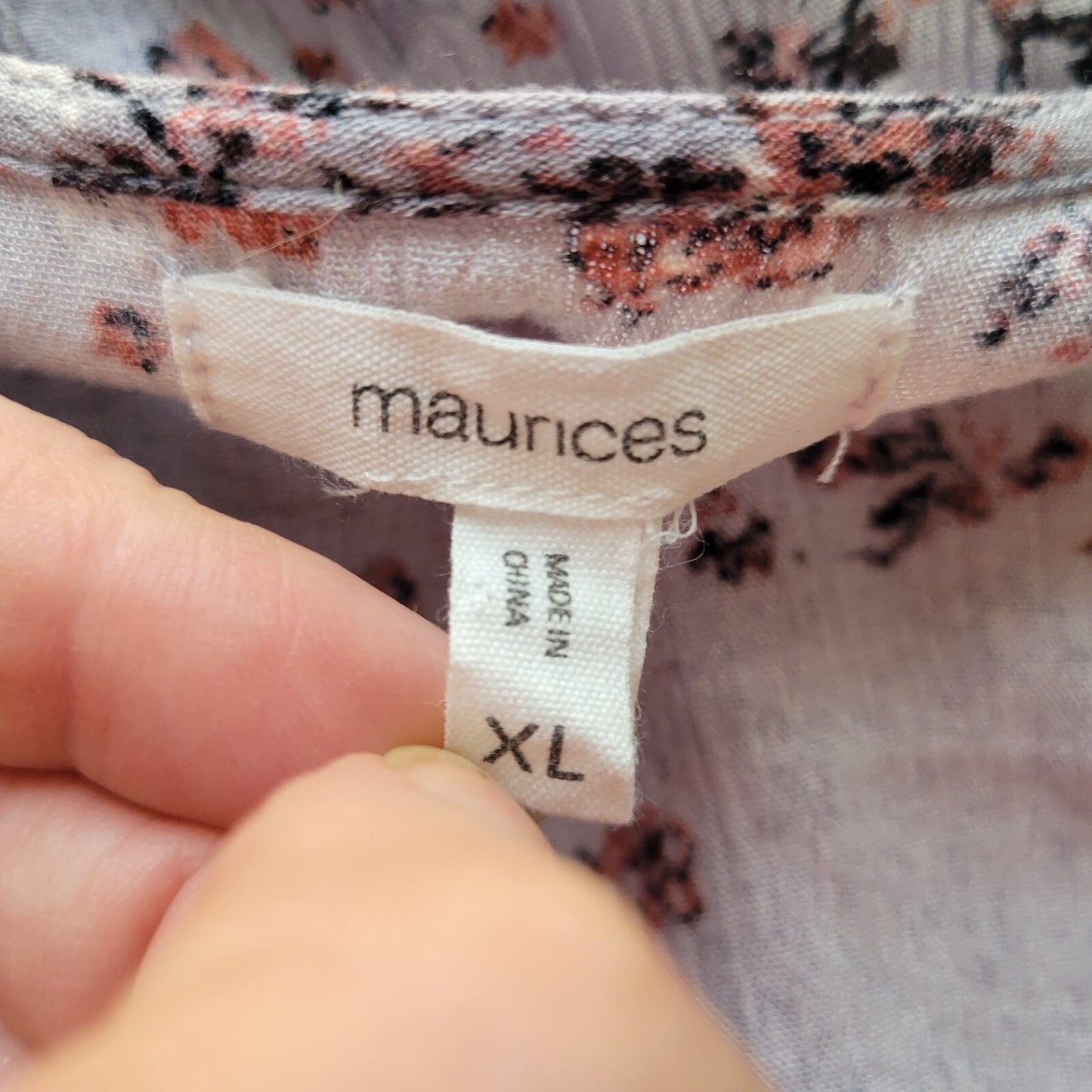 Maurices Womens Top Extra Large Baby Doll Gray Floral Lace Trim Sash Casual