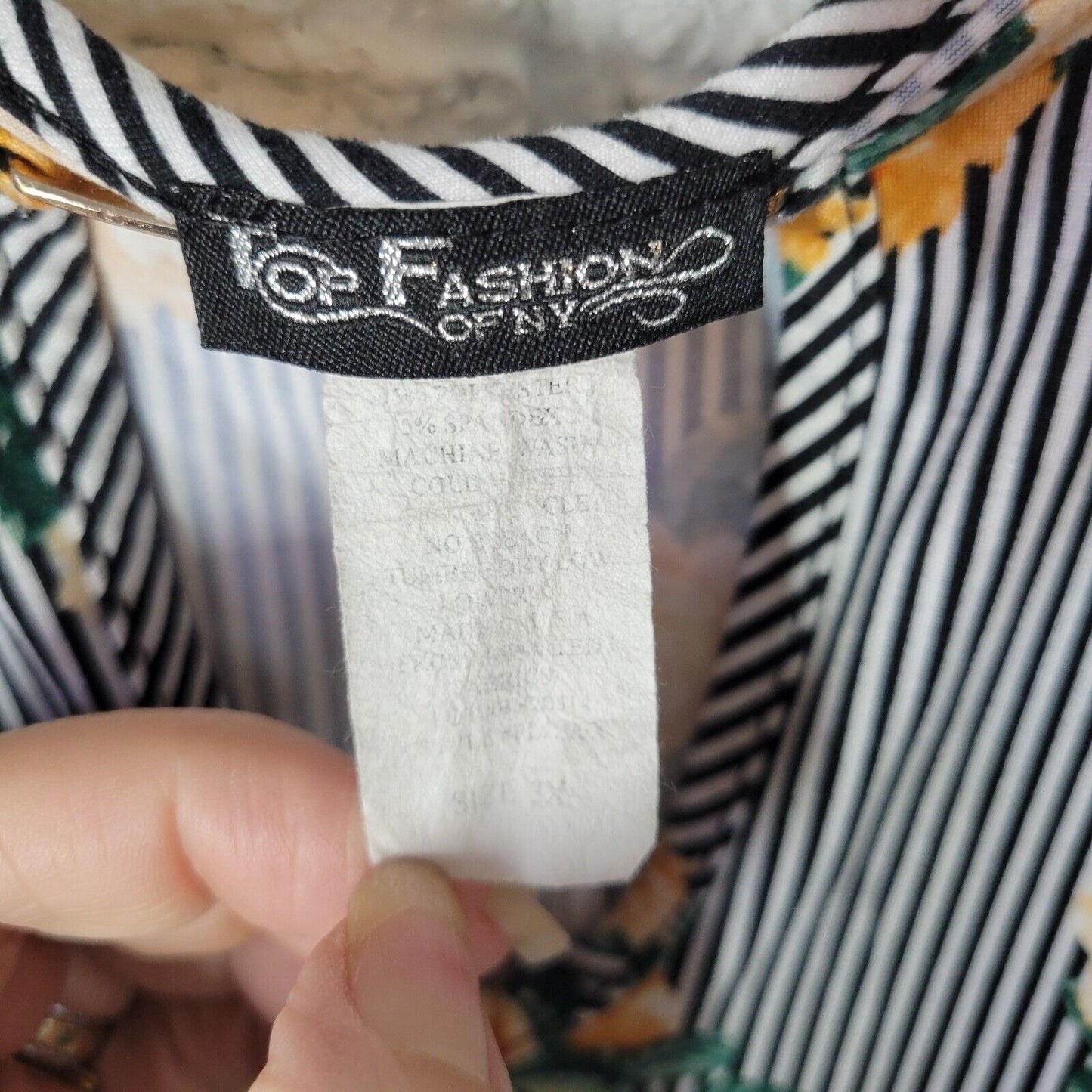 Top Fashion New York Womens Top 3X Tank Spaghett Strap Tan Green Stripe Floral