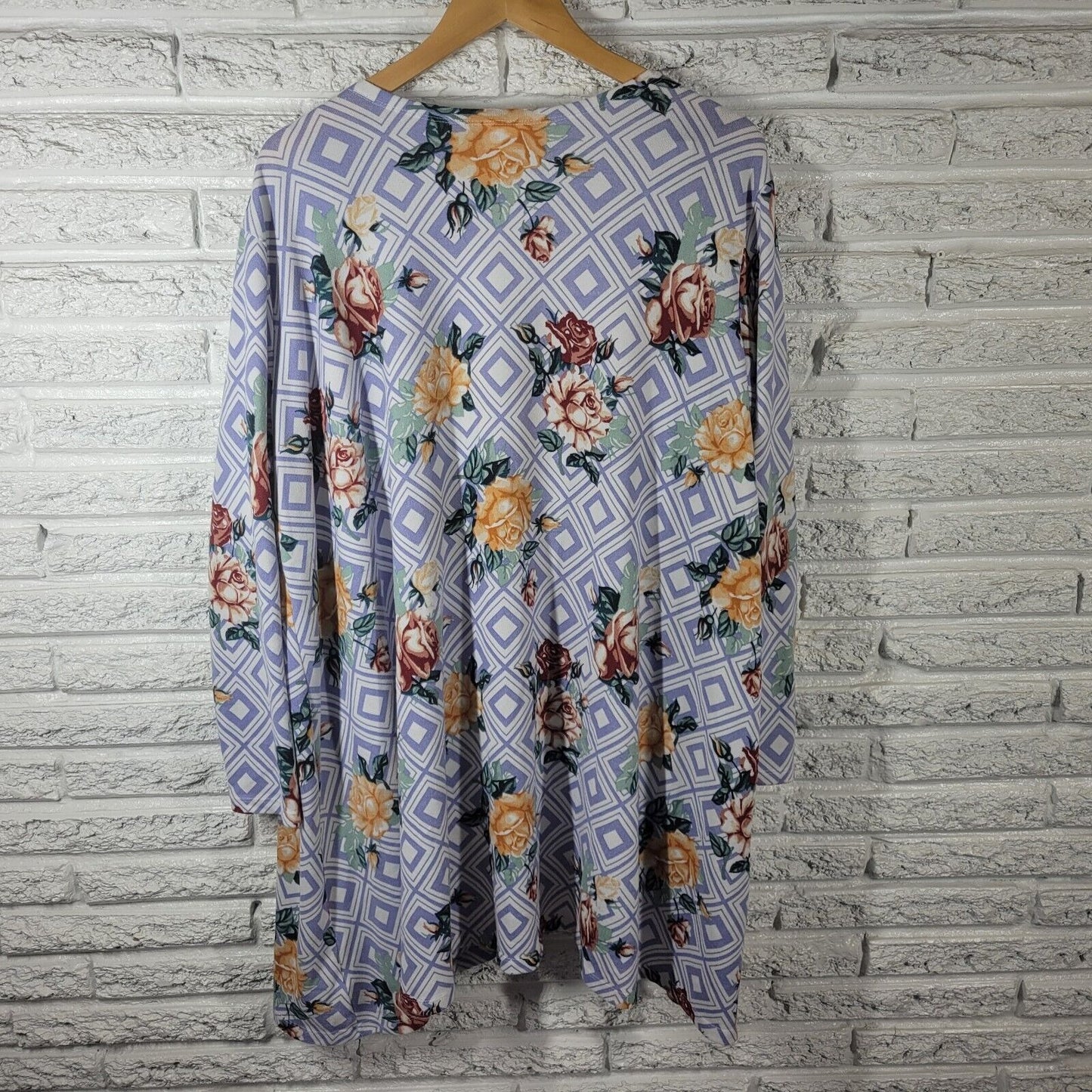 Lularoe Womens Top Extra Large Cardigan Open Blue Gold Floral Pockets Poly Blend