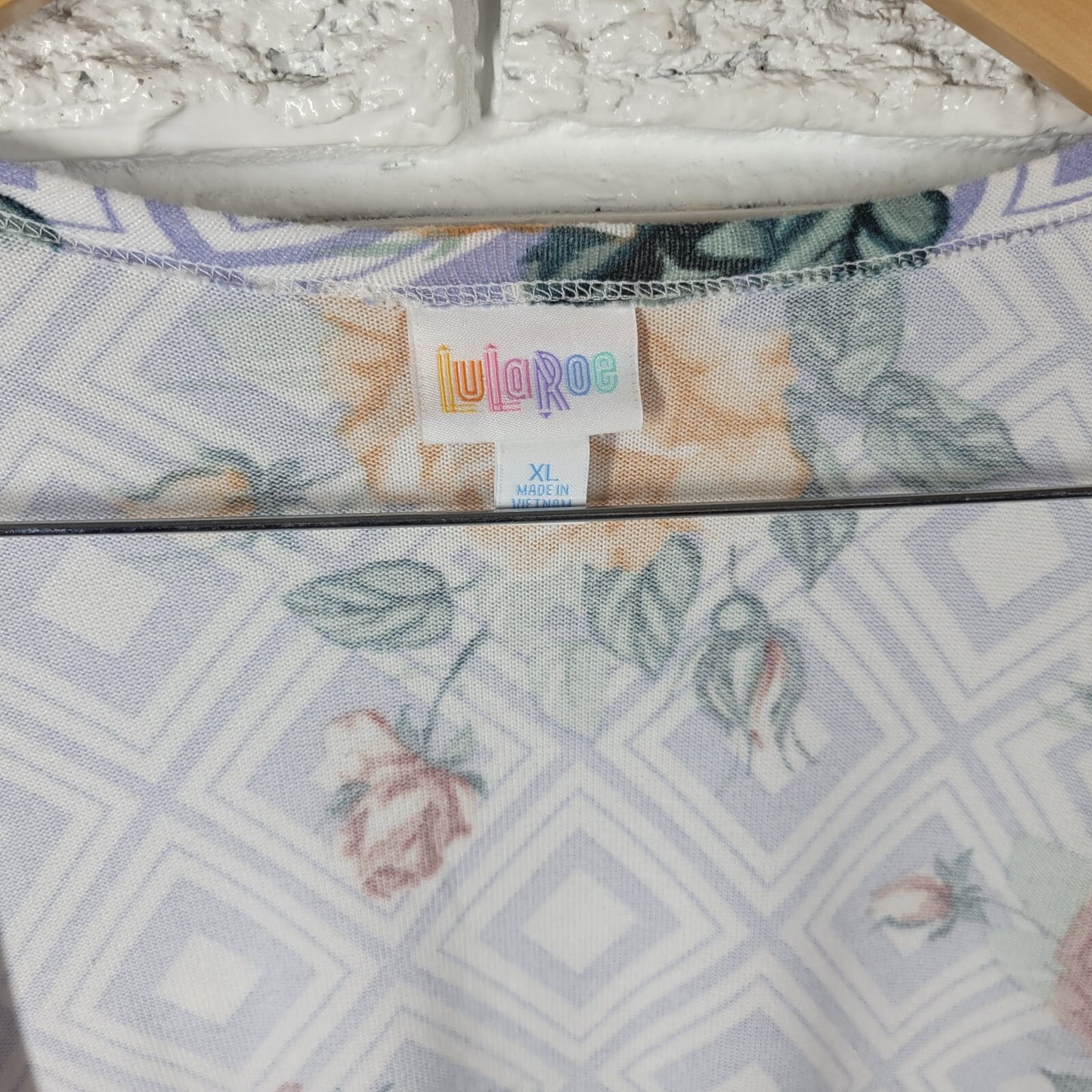 Lularoe Womens Top Extra Large Cardigan Open Blue Gold Floral Pockets Poly Blend