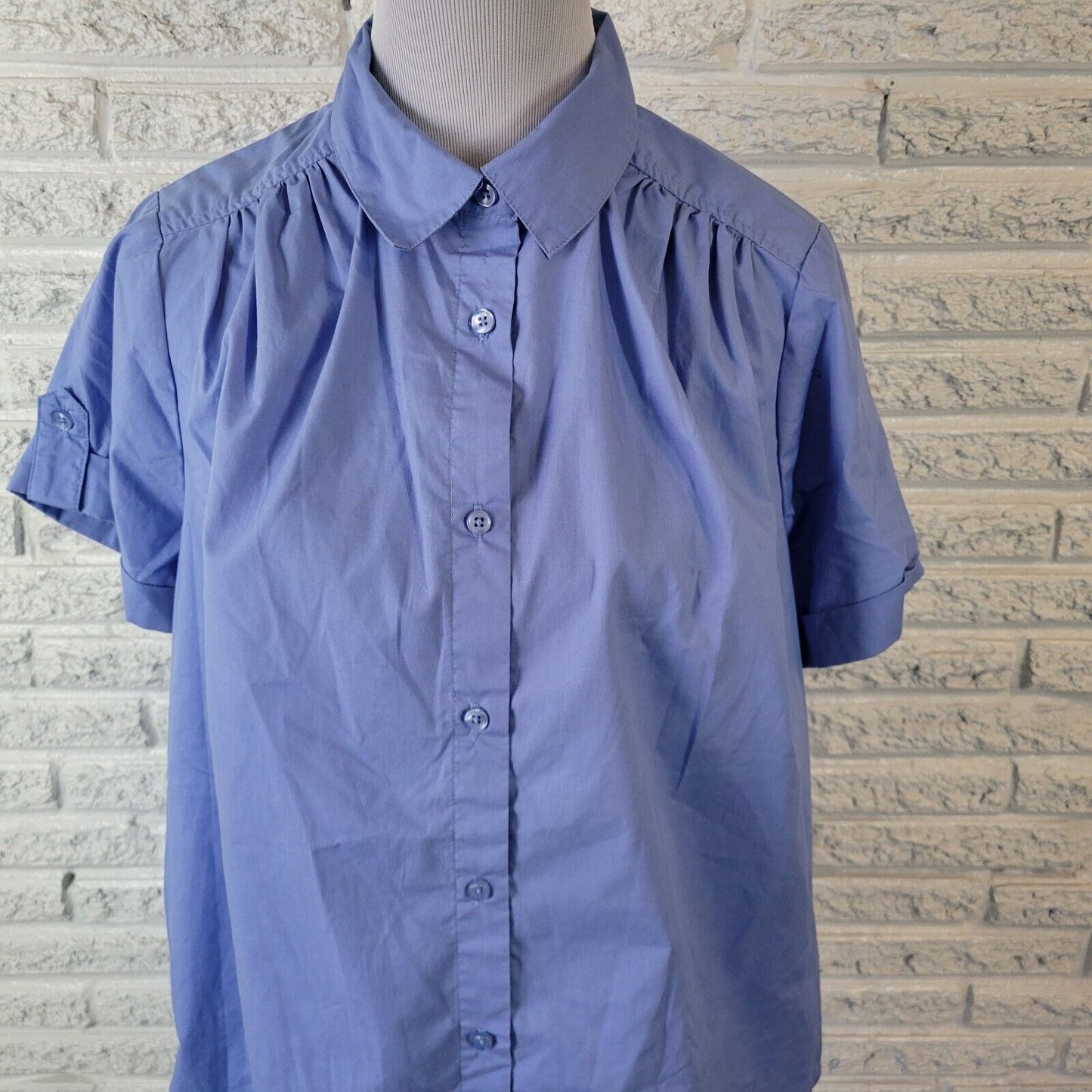 Roamans Womens Top 18W Plus Cuff Sleeve Blue Cotton Blend Casual Lightweight