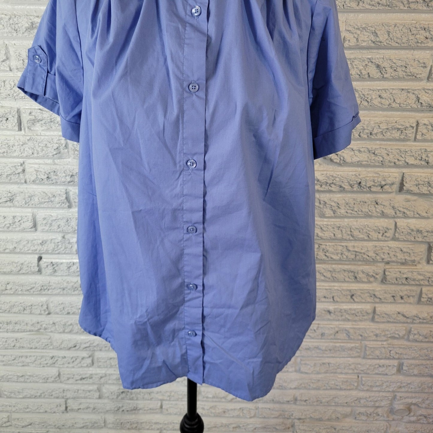 Roamans Womens Top 18W Plus Cuff Sleeve Blue Cotton Blend Casual Lightweight