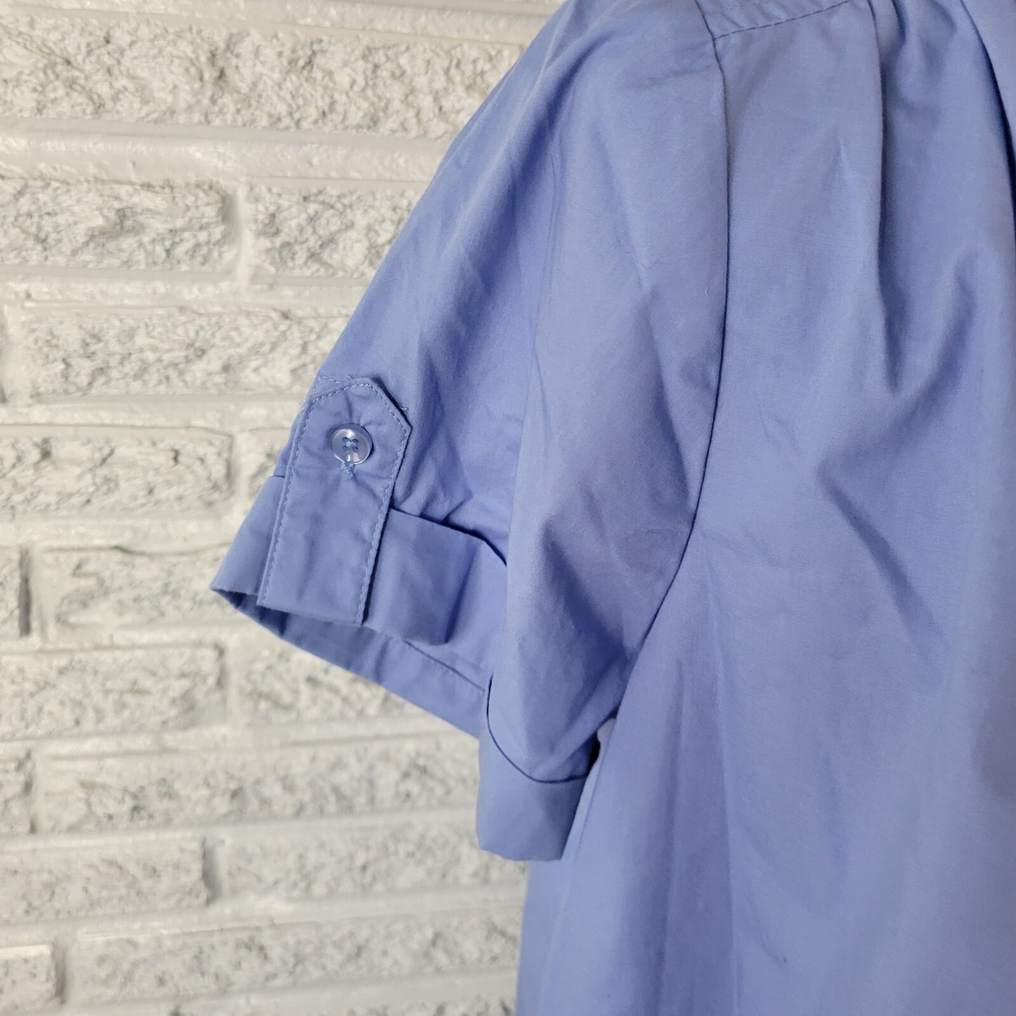 Roamans Womens Top 18W Plus Cuff Sleeve Blue Cotton Blend Casual Lightweight