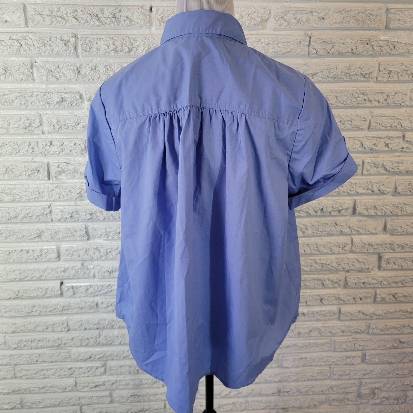 Roamans Womens Top 18W Plus Cuff Sleeve Blue Cotton Blend Casual Lightweight