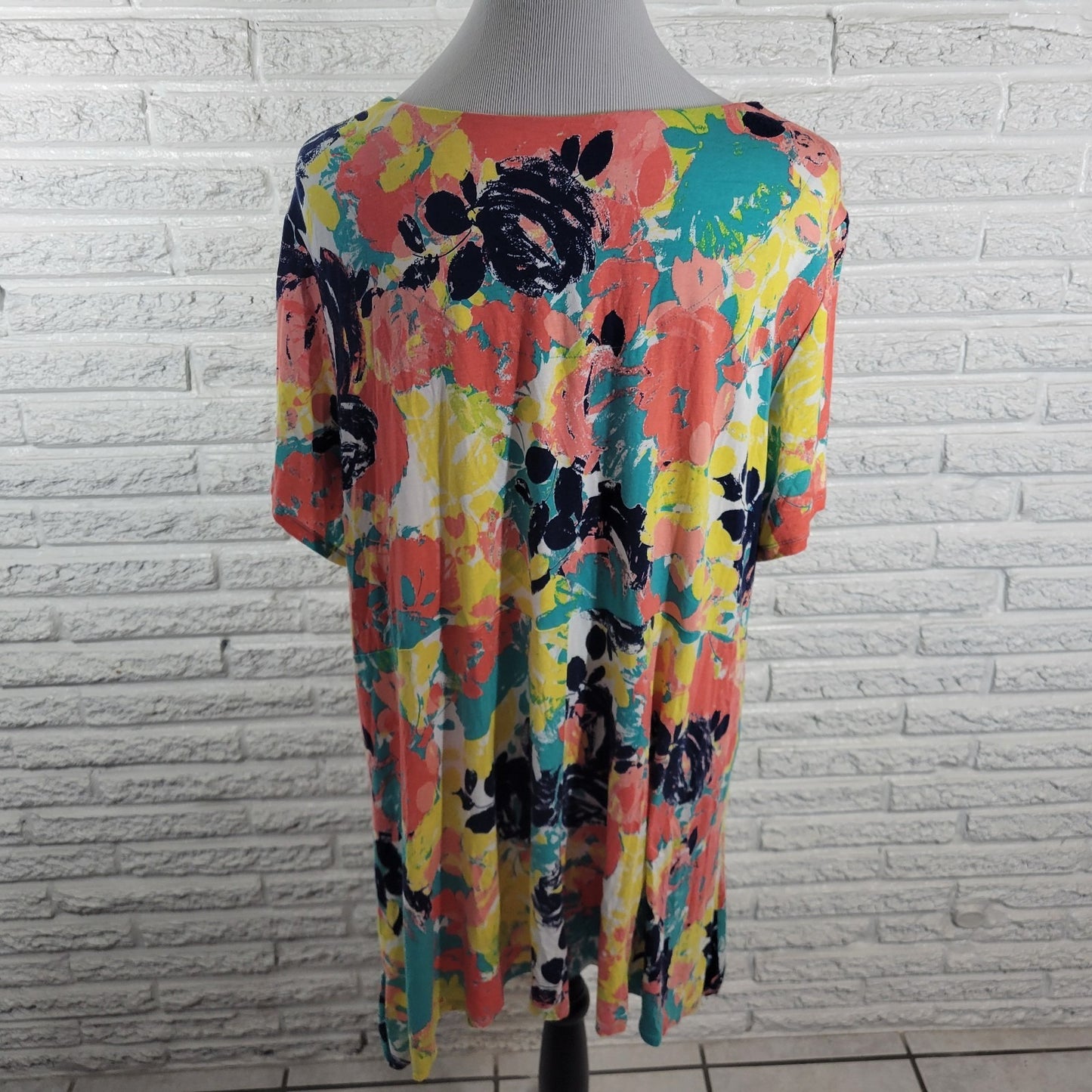 Ruby Rd Womens Top 1X Plus Tunic Pink Yellow Floral Rayon Spandex Asymmetric