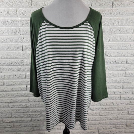 Woman Within Women's 2X Green White Stripe Tunic Top 3/4 Raglan STR91E