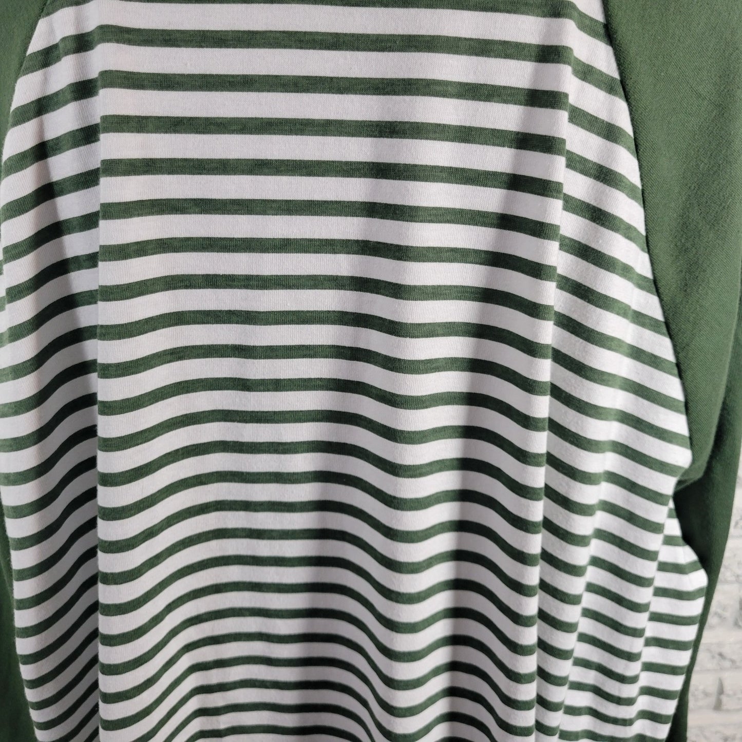 Woman Within Women's 2X Green White Stripe Tunic Top 3/4 Raglan STR91E
