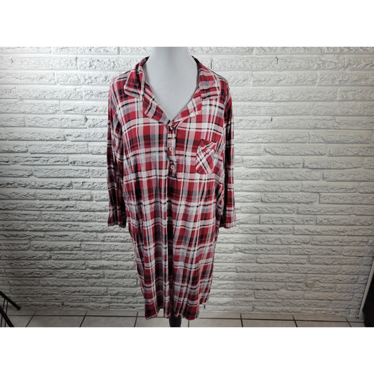 Cato Est 1946 Womens Top 2X Plus Pajama 3/4 Sleeve Red Plaid Pocket Loungewear