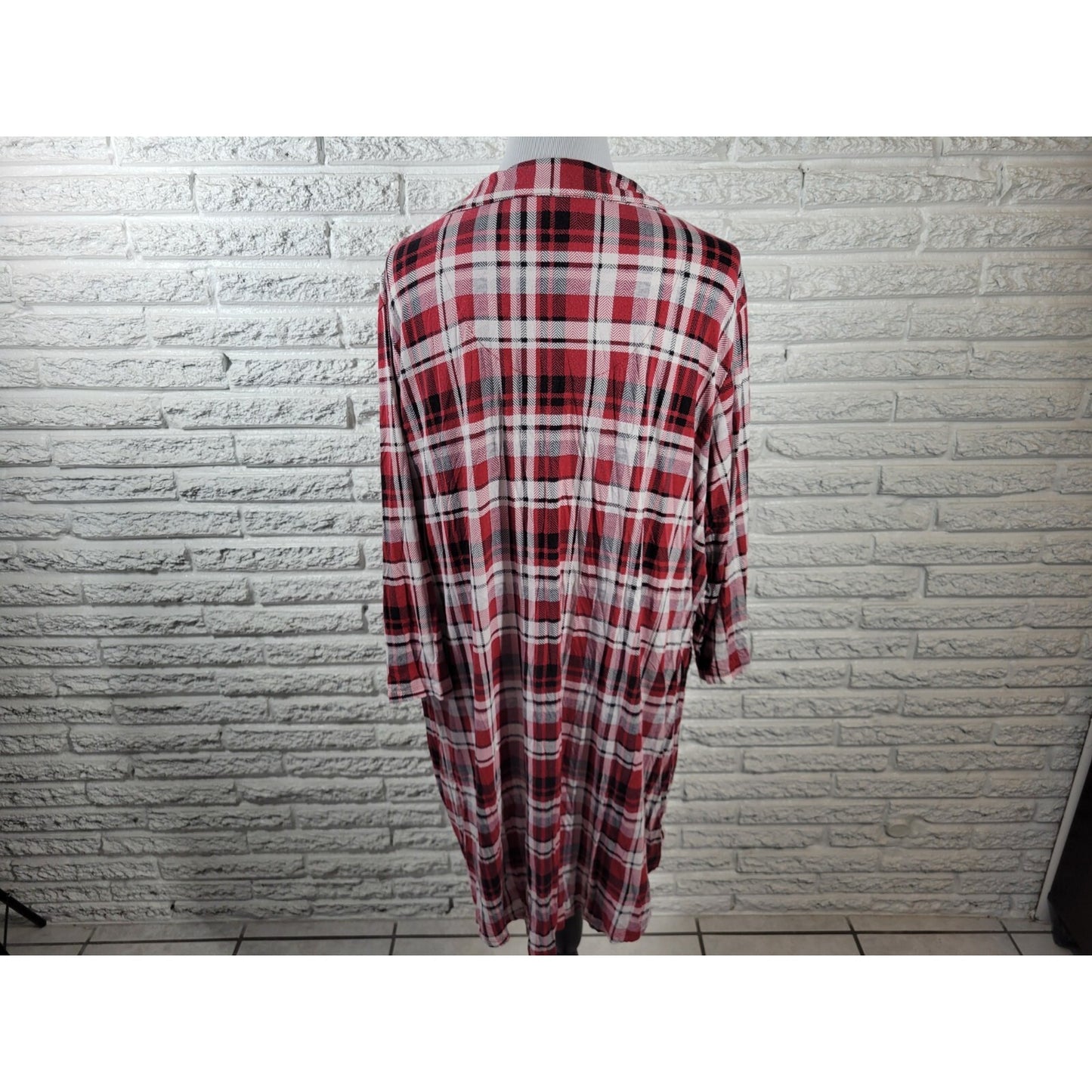 Cato Est 1946 Womens Top 2X Plus Pajama 3/4 Sleeve Red Plaid Pocket Loungewear