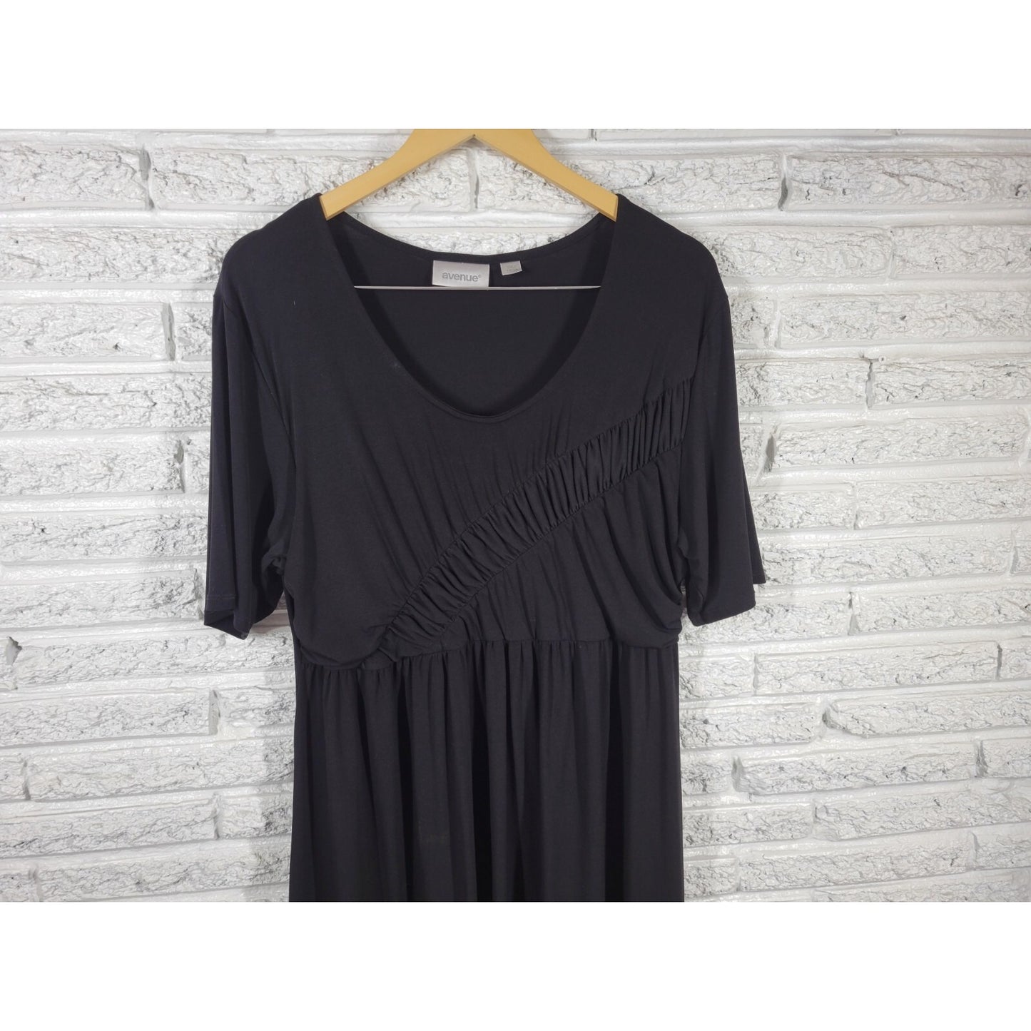 Avenue Womens Dress 18 20 Plus Short Sleeve Sheath Black Poly Blend  Casual