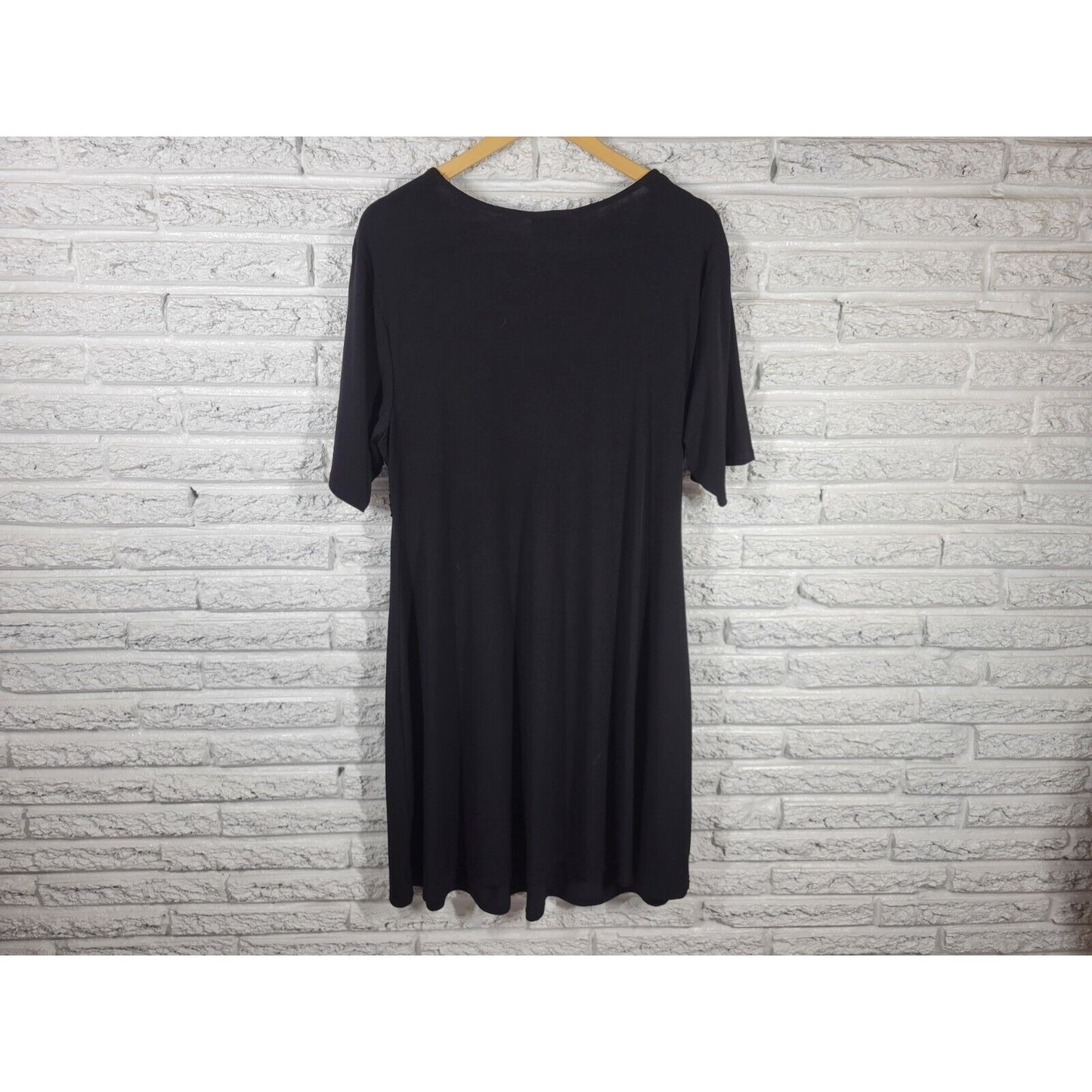 Avenue Womens Dress 18 20 Plus Short Sleeve Sheath Black Poly Blend  Casual