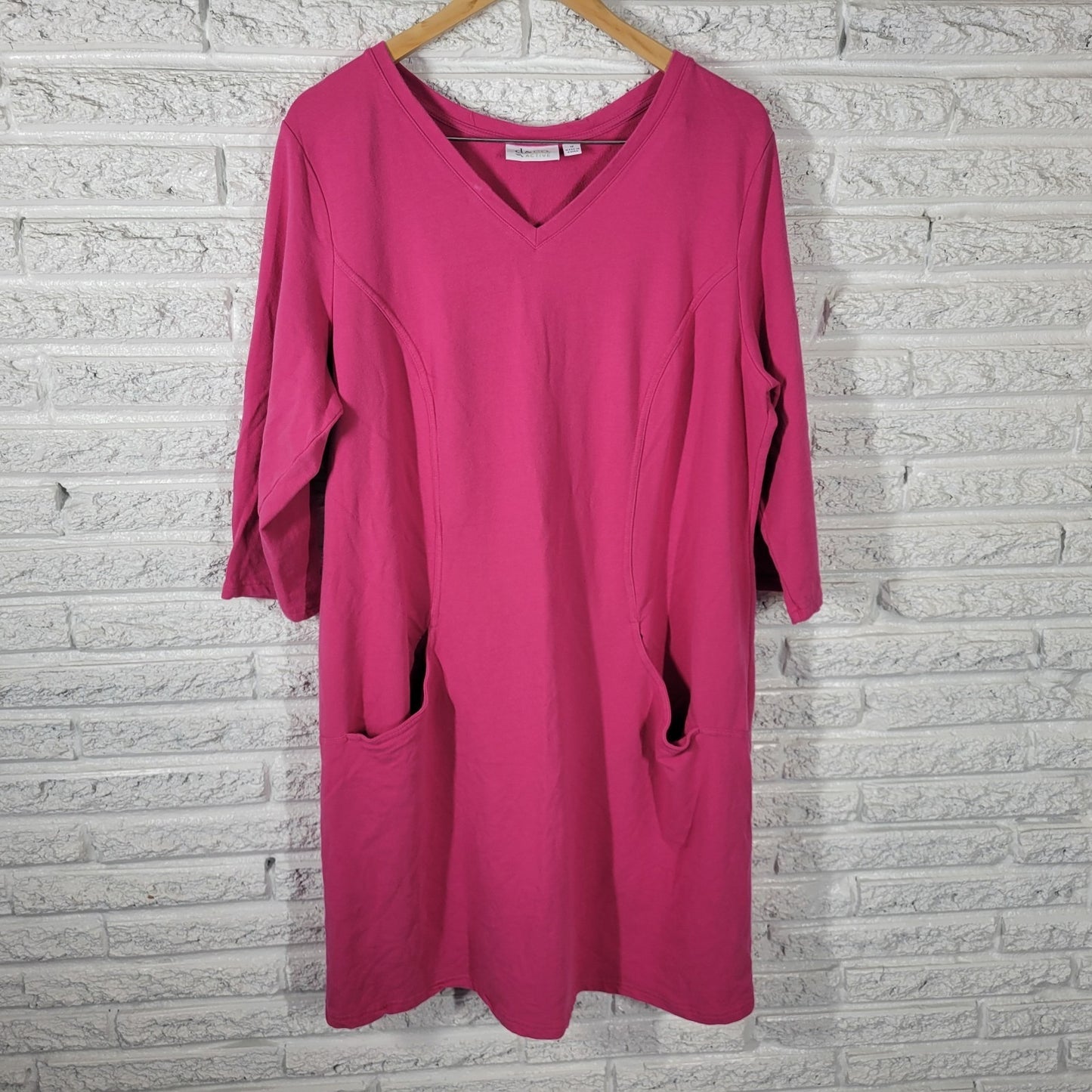 Denim Co QVC Womens Swim Coverup 1X Plus 3/4 Sleeve Pink Pullover Pockets Comfy