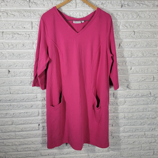 Denim Co QVC Womens Swim Coverup 1X Plus 3/4 Sleeve Pink Pullover Pockets Comfy