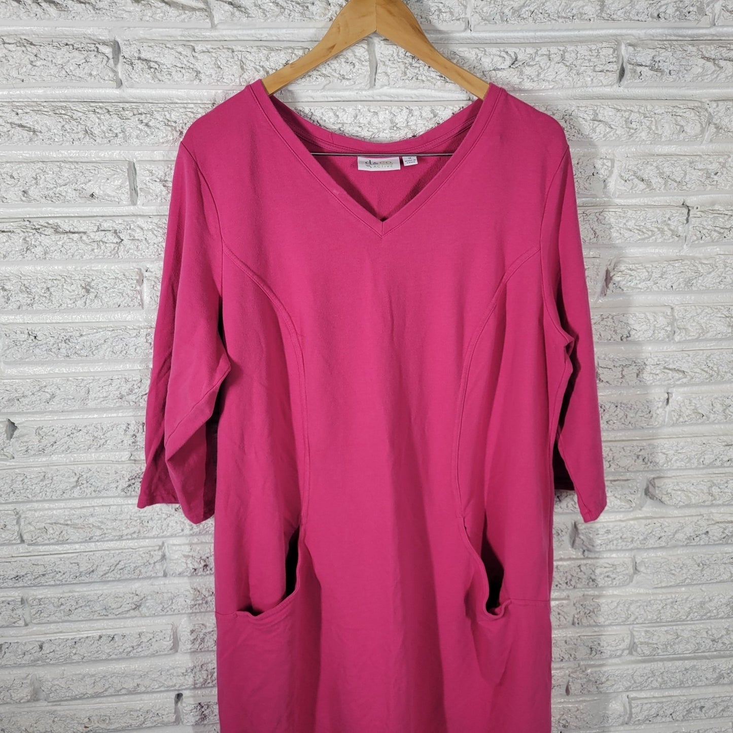 Denim Co QVC Womens Swim Coverup 1X Plus 3/4 Sleeve Pink Pullover Pockets Comfy