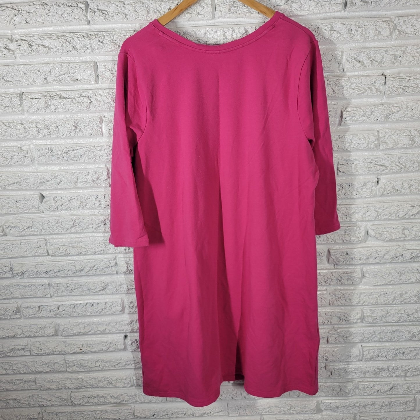 Denim Co QVC Womens Swim Coverup 1X Plus 3/4 Sleeve Pink Pullover Pockets Comfy