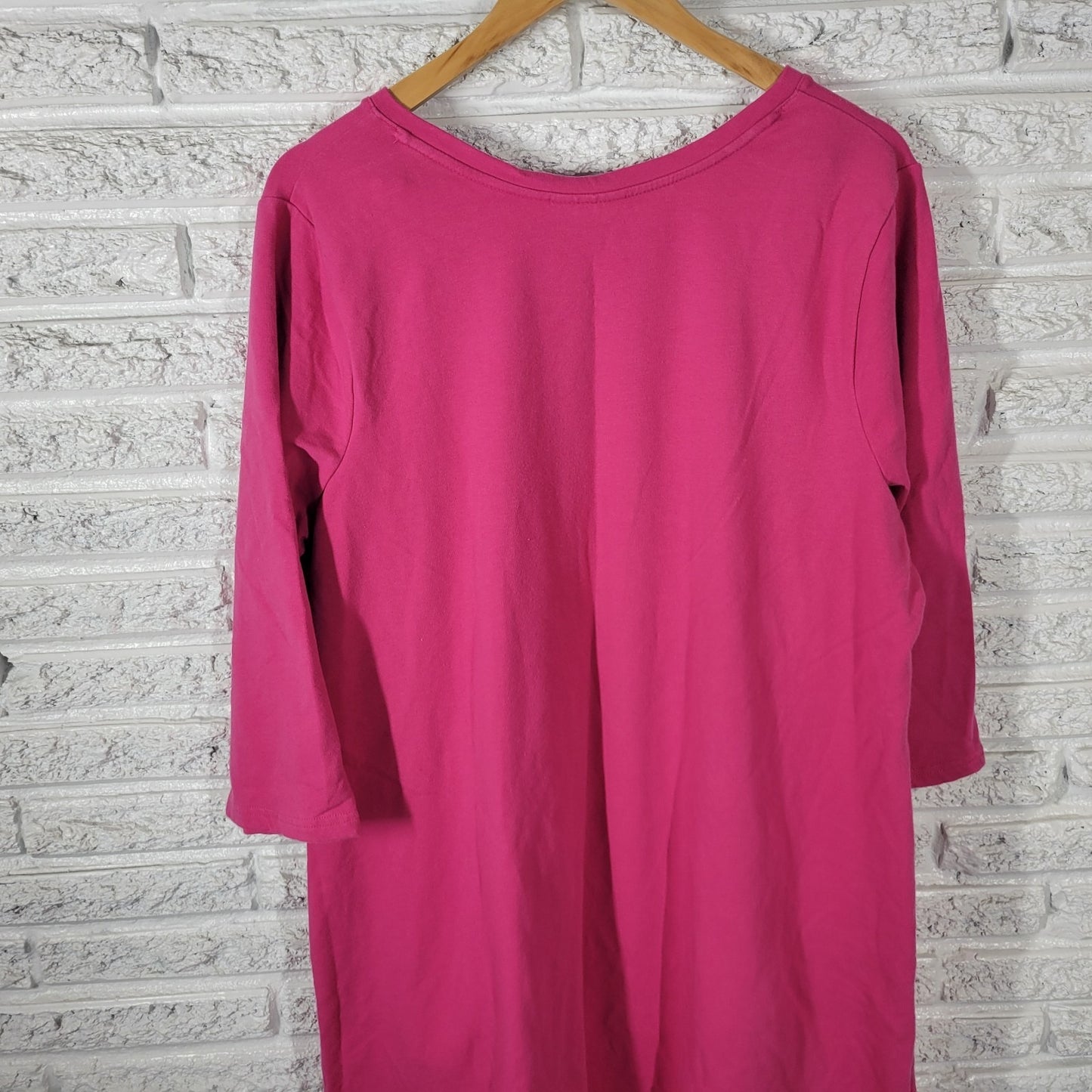 Denim Co QVC Womens Swim Coverup 1X Plus 3/4 Sleeve Pink Pullover Pockets Comfy