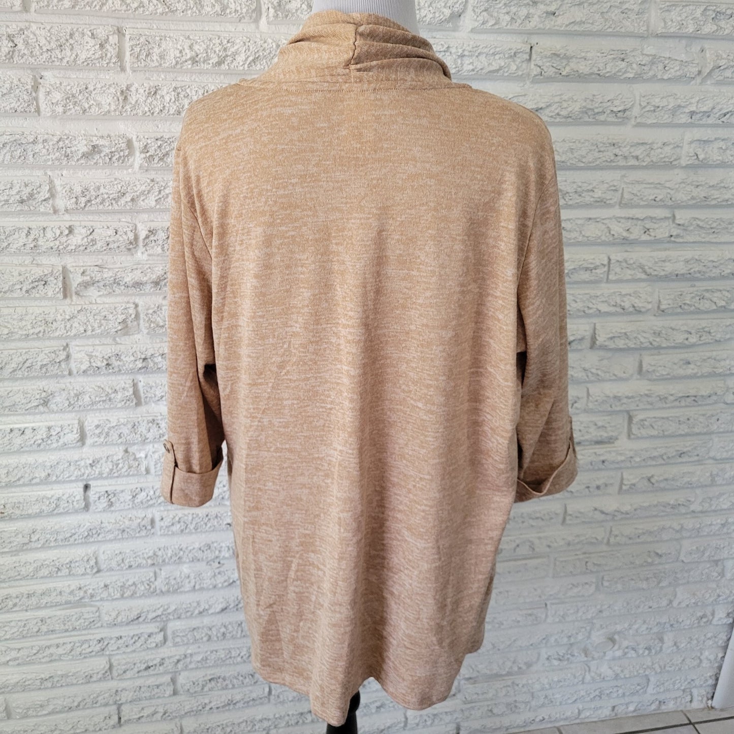 Faded Glory Womens Top 2X 18W 20W Plus 3/4 Sleeve with Tank Brown Tan Zig Zag