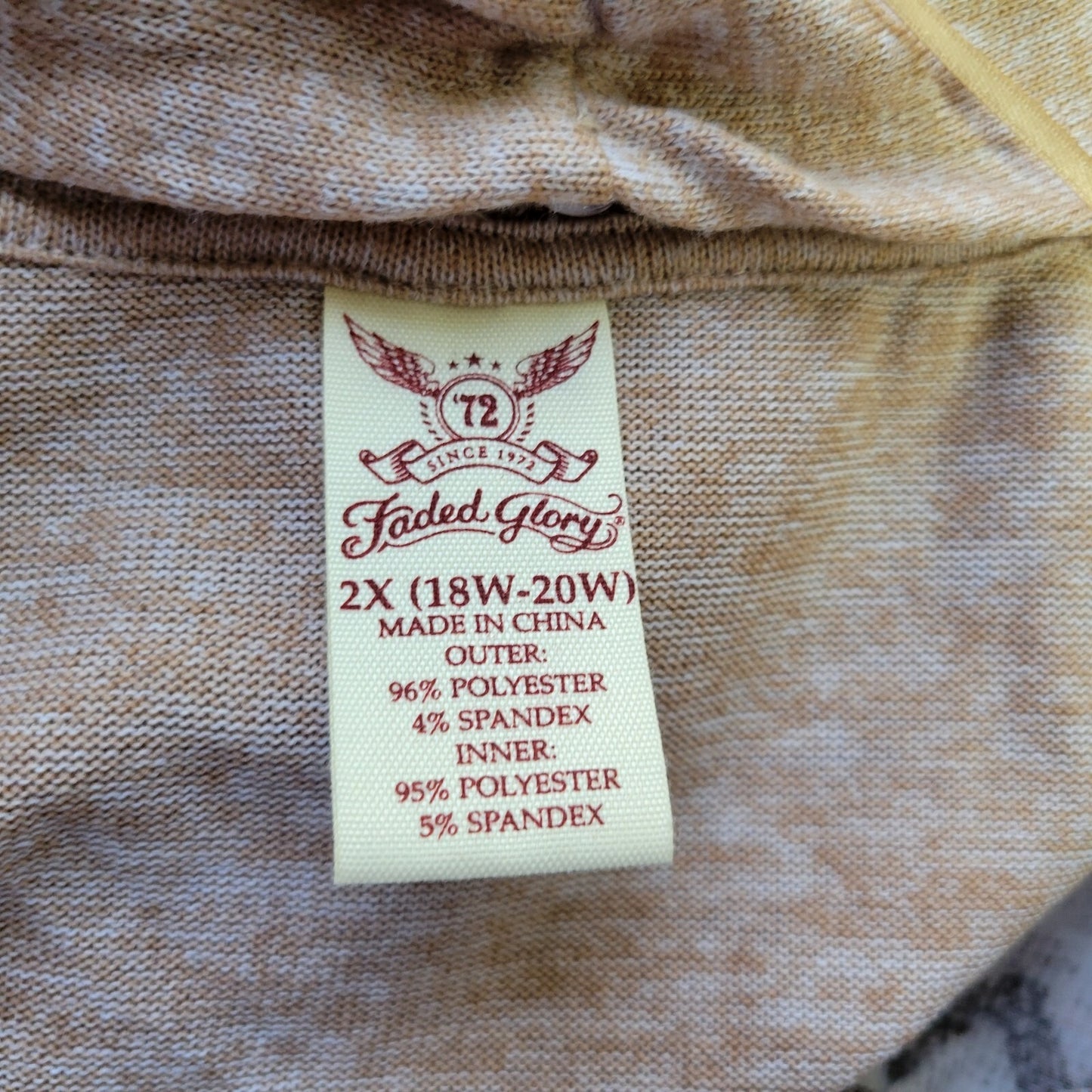 Faded Glory Womens Top 2X 18W 20W Plus 3/4 Sleeve with Tank Brown Tan Zig Zag