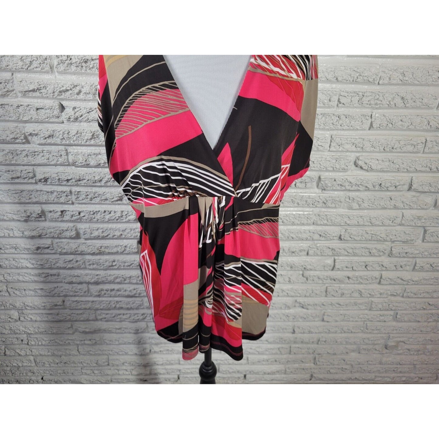 Worthington Womens Top 1X Plus Cap Sleeve Pink Geometric Poly Blend Office