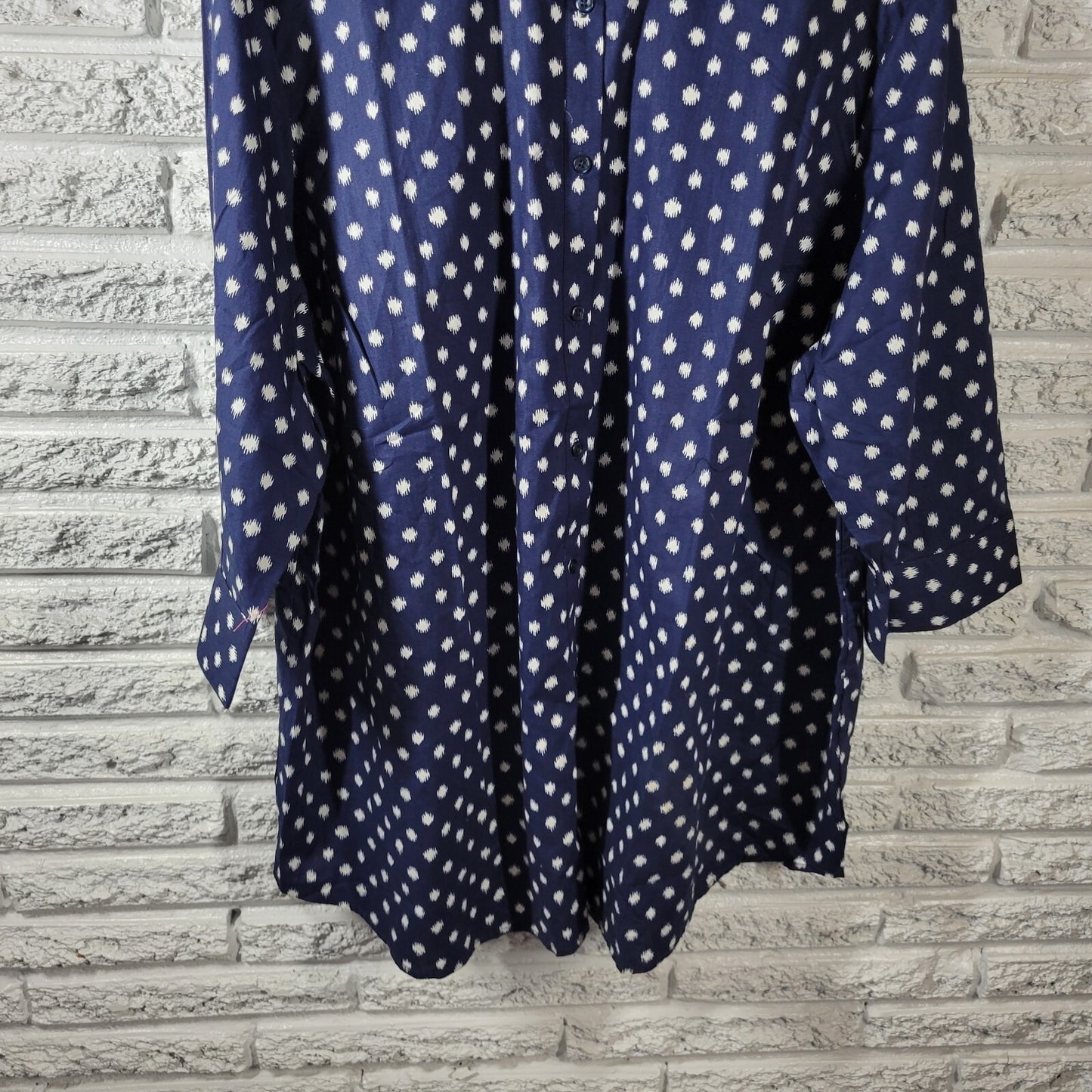 Roamans Women Top 26W Plus Tunic 3/4 Sleeve Blue Watercolor Lightweight Cotton