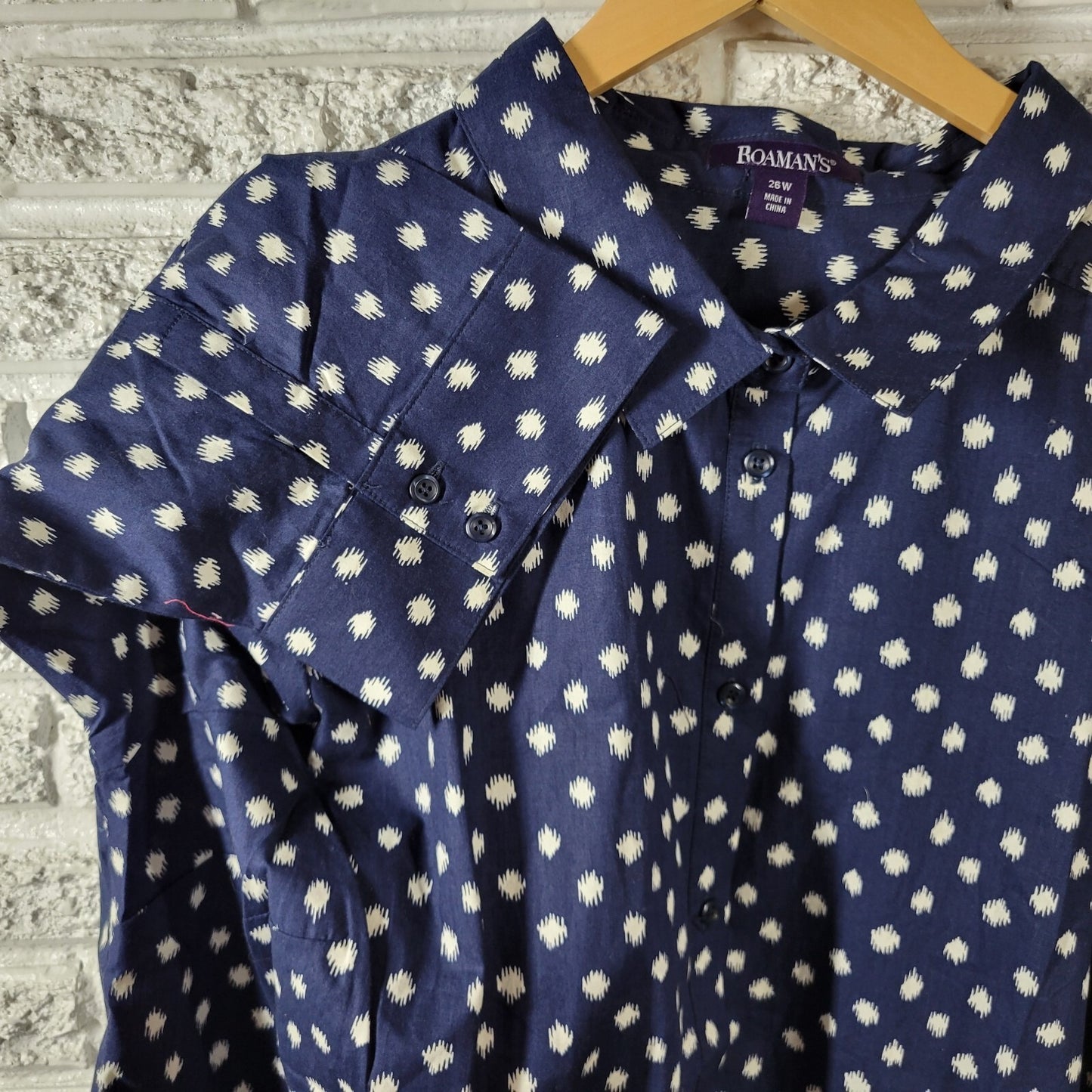 Roamans Women Top 26W Plus Tunic 3/4 Sleeve Blue Watercolor Lightweight Cotton