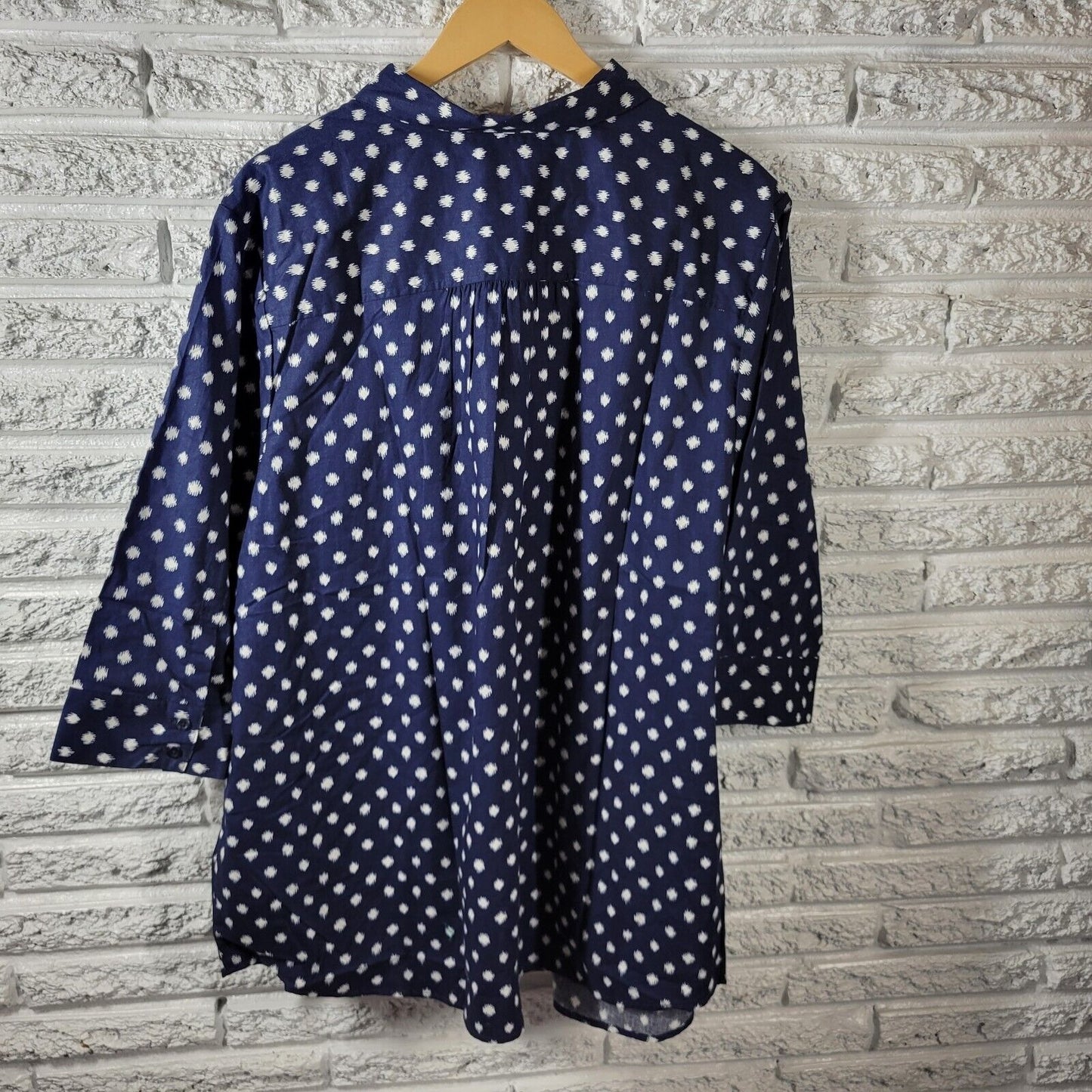 Roamans Women Top 26W Plus Tunic 3/4 Sleeve Blue Watercolor Lightweight Cotton